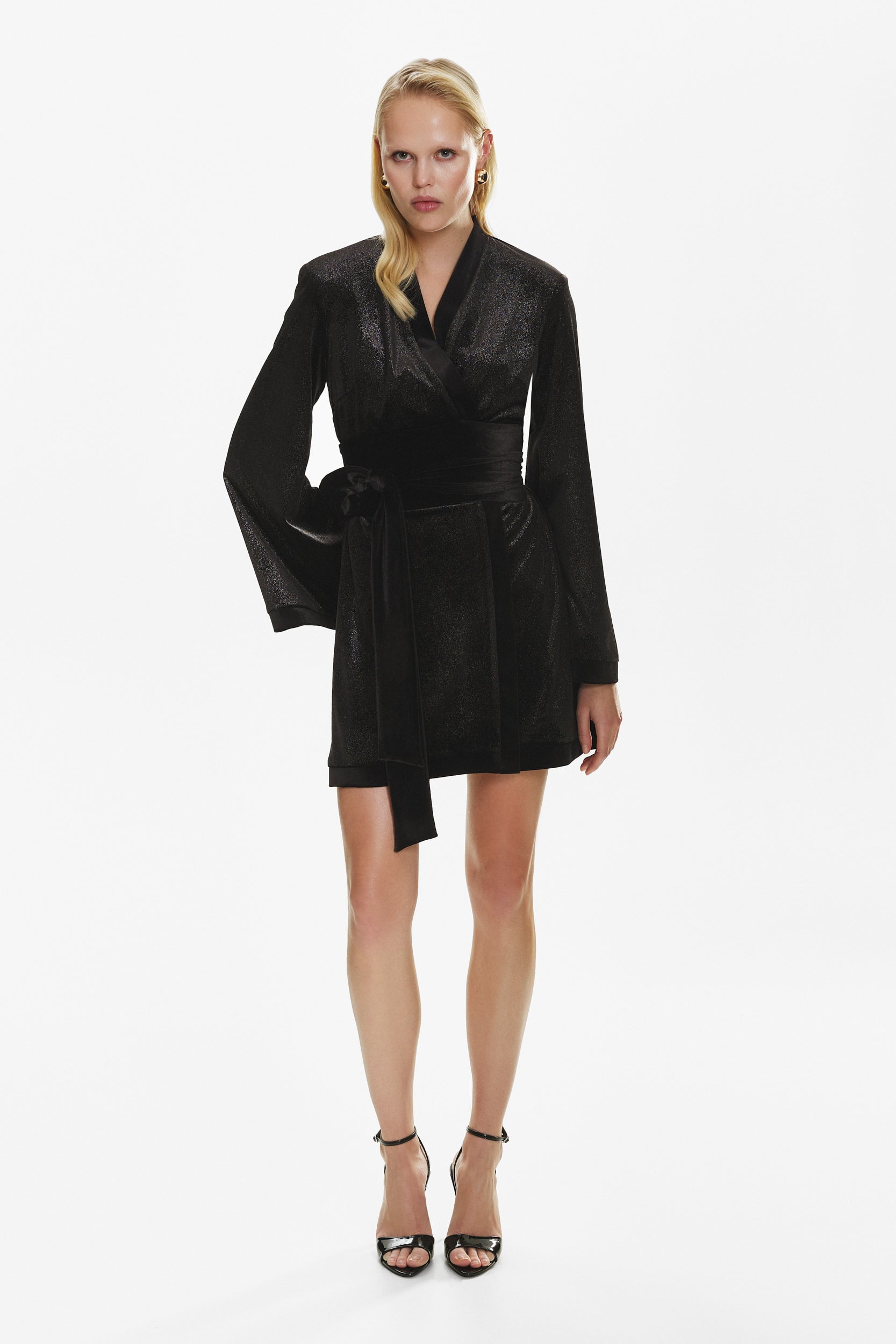 Kimono black velvet mini dress