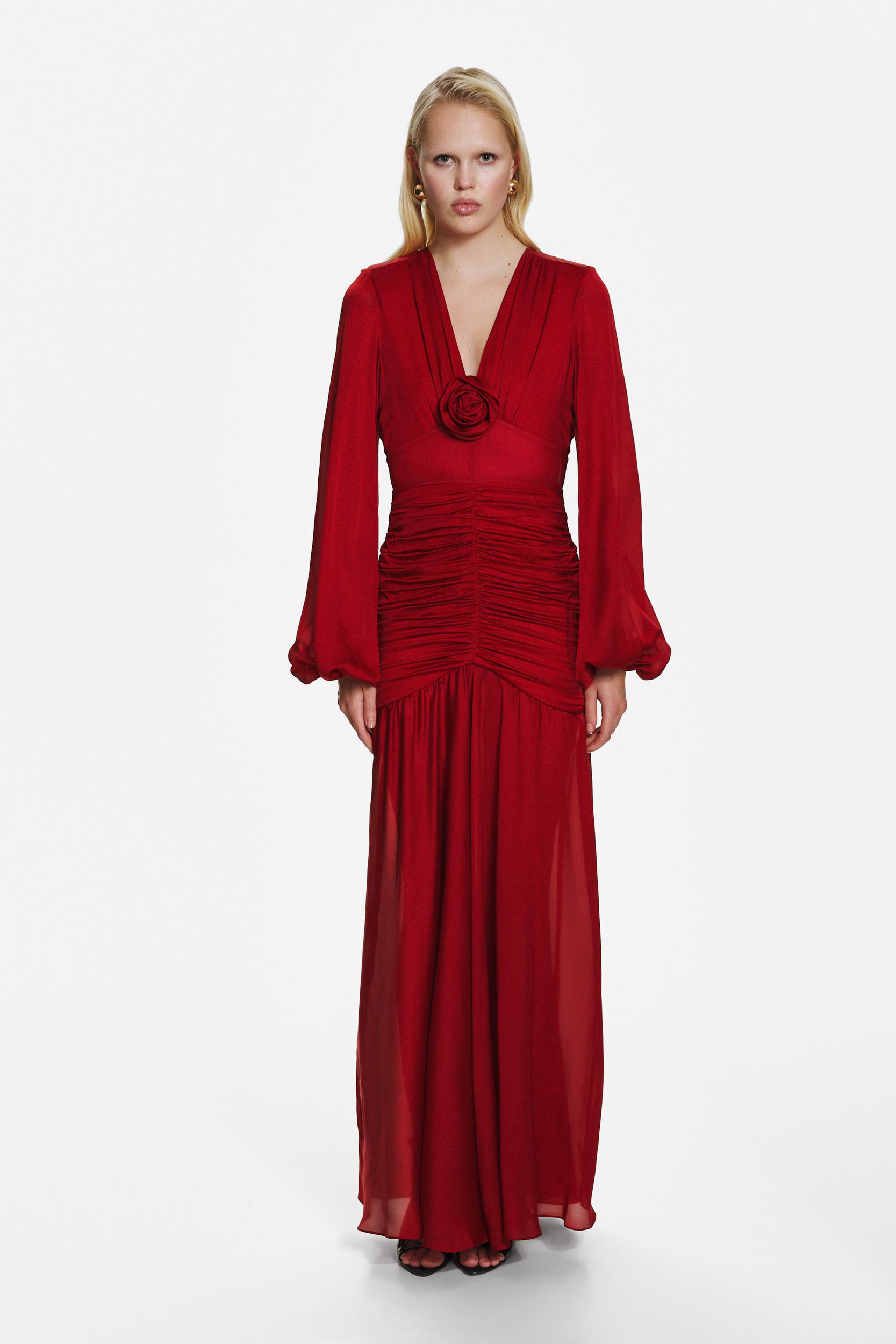 Ruched maxi dress in red