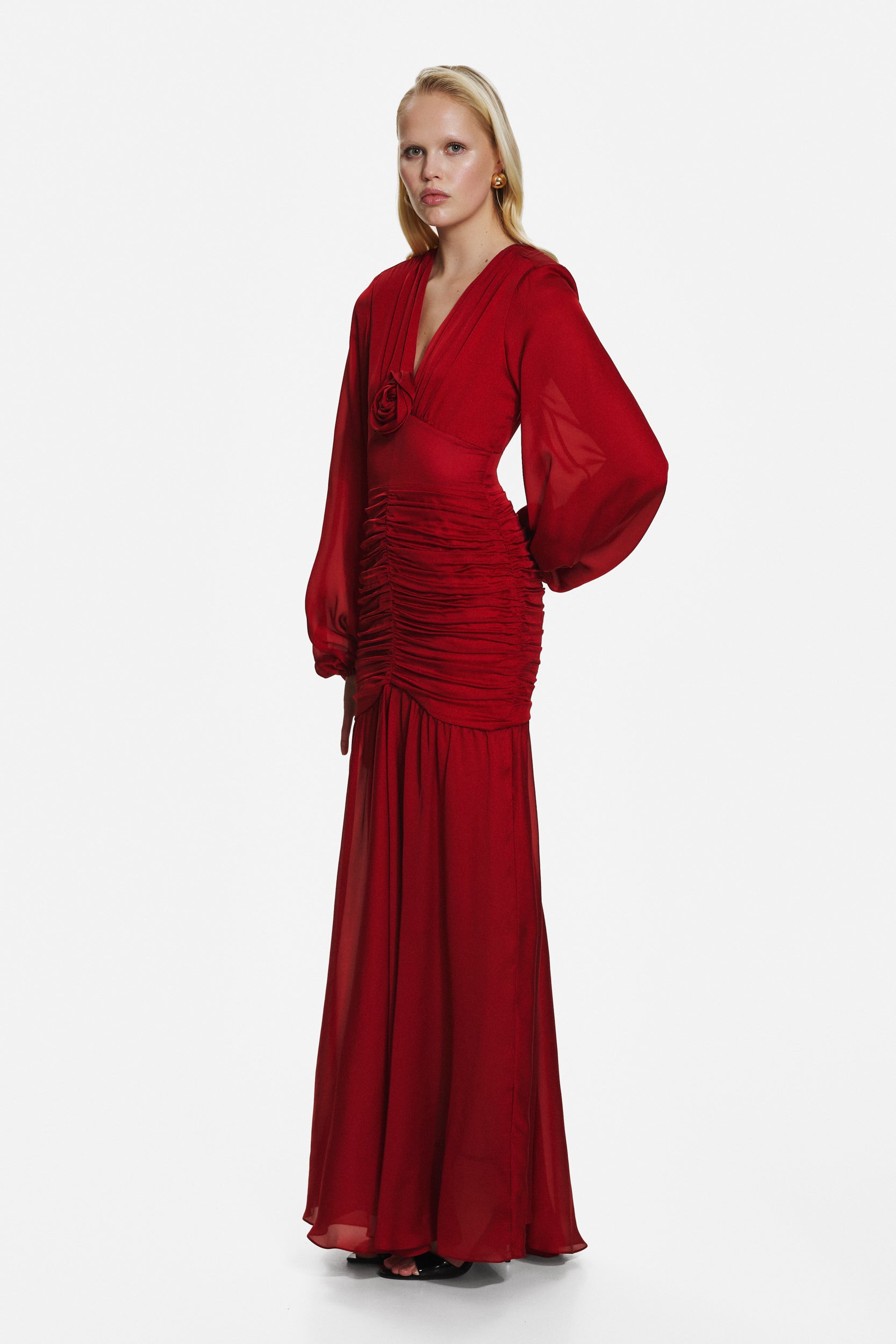 Ruched maxi dress in red