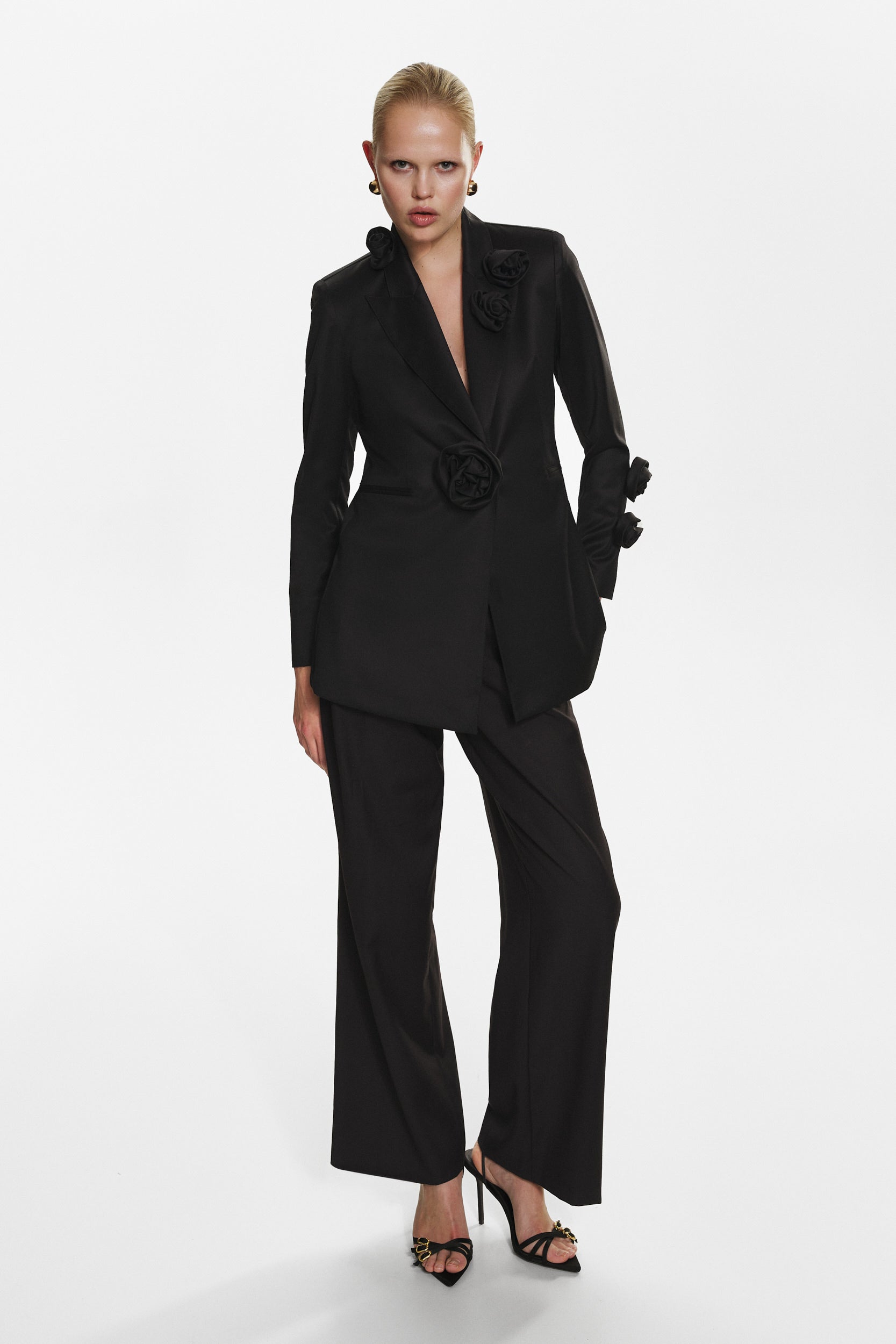 Rosette appliqué blazer in black