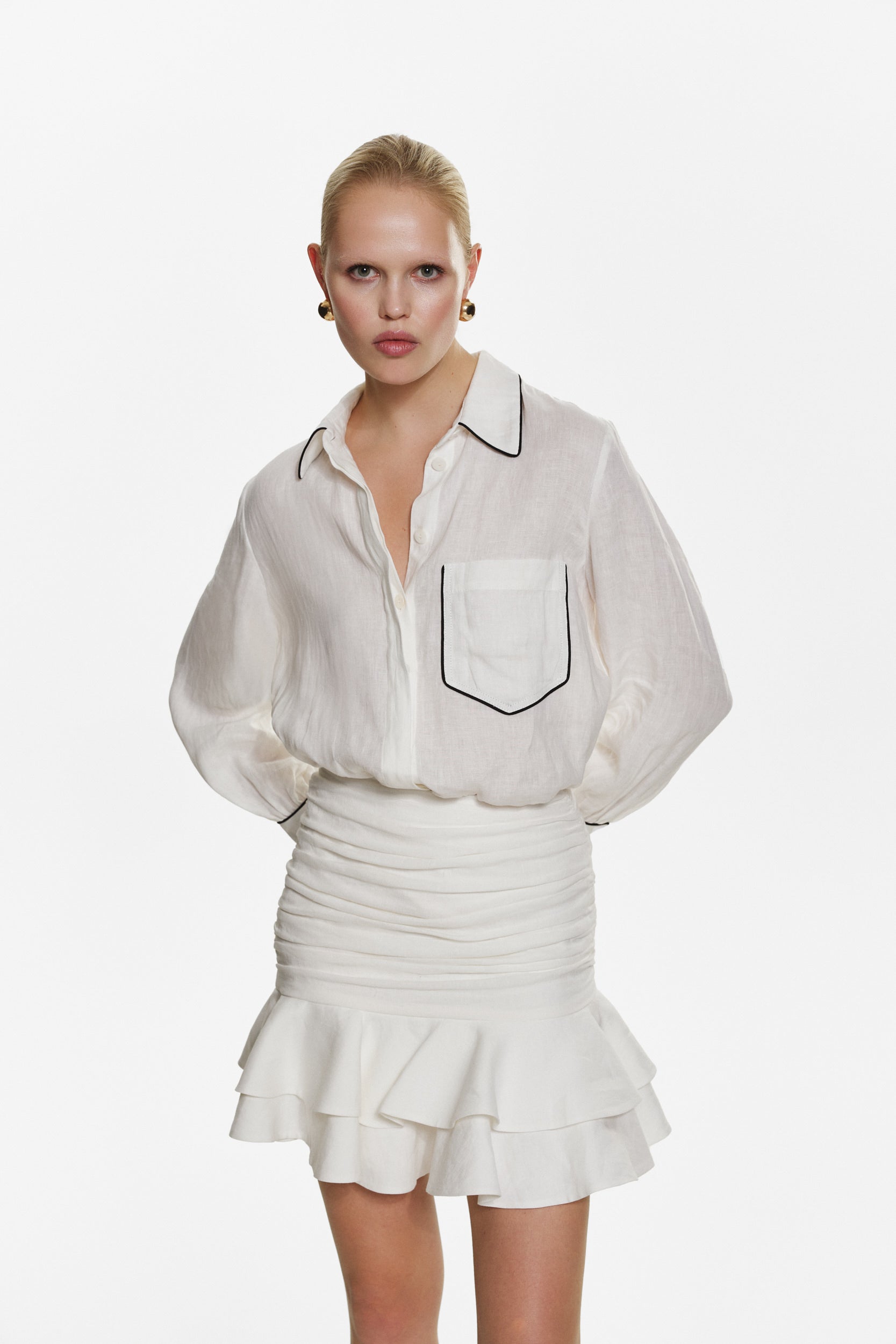 Ruffle skirt in white linen blend