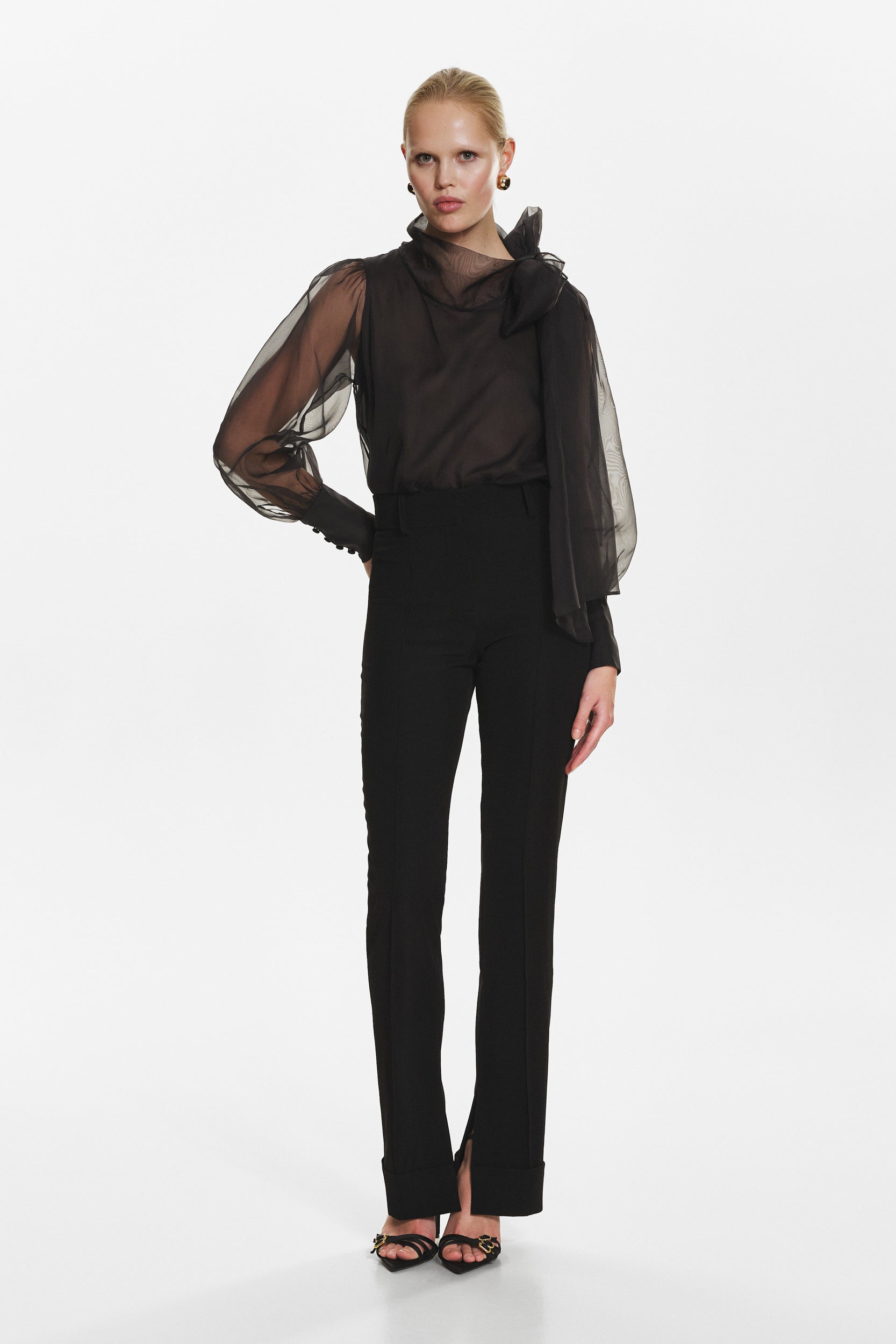 Sheer black organza-silk blouse