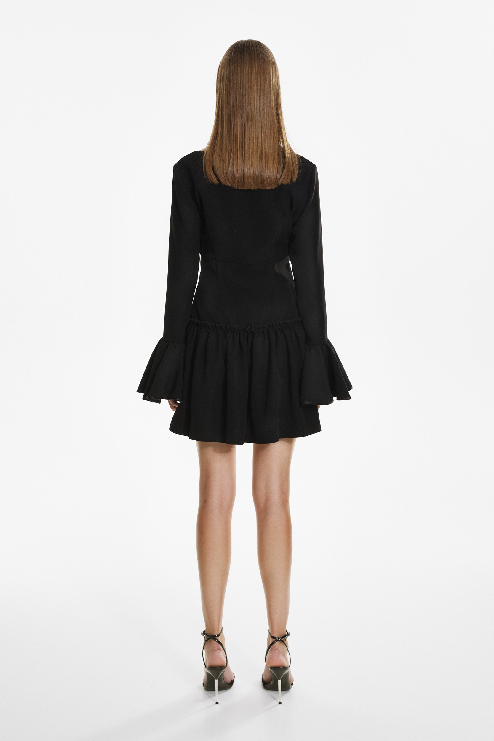 Mini black dress with ruffles