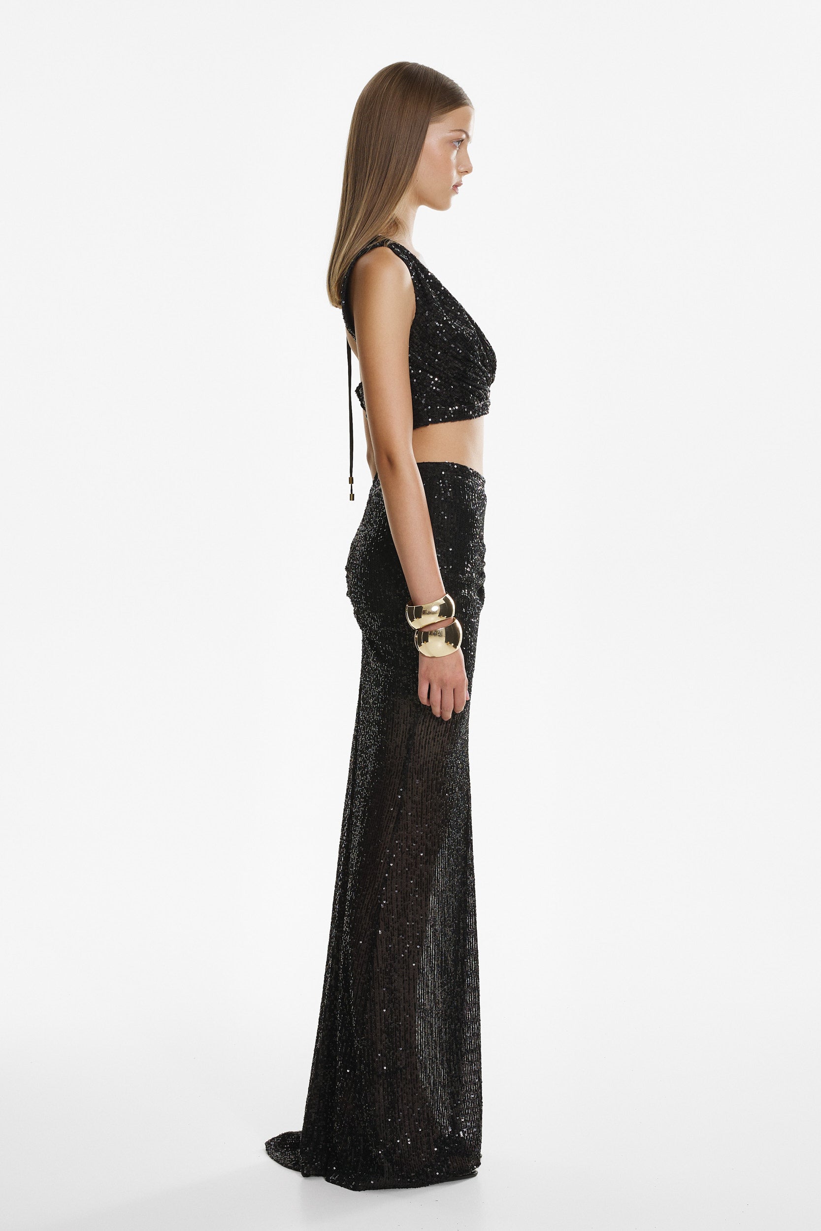 Sequin v-neck top in black