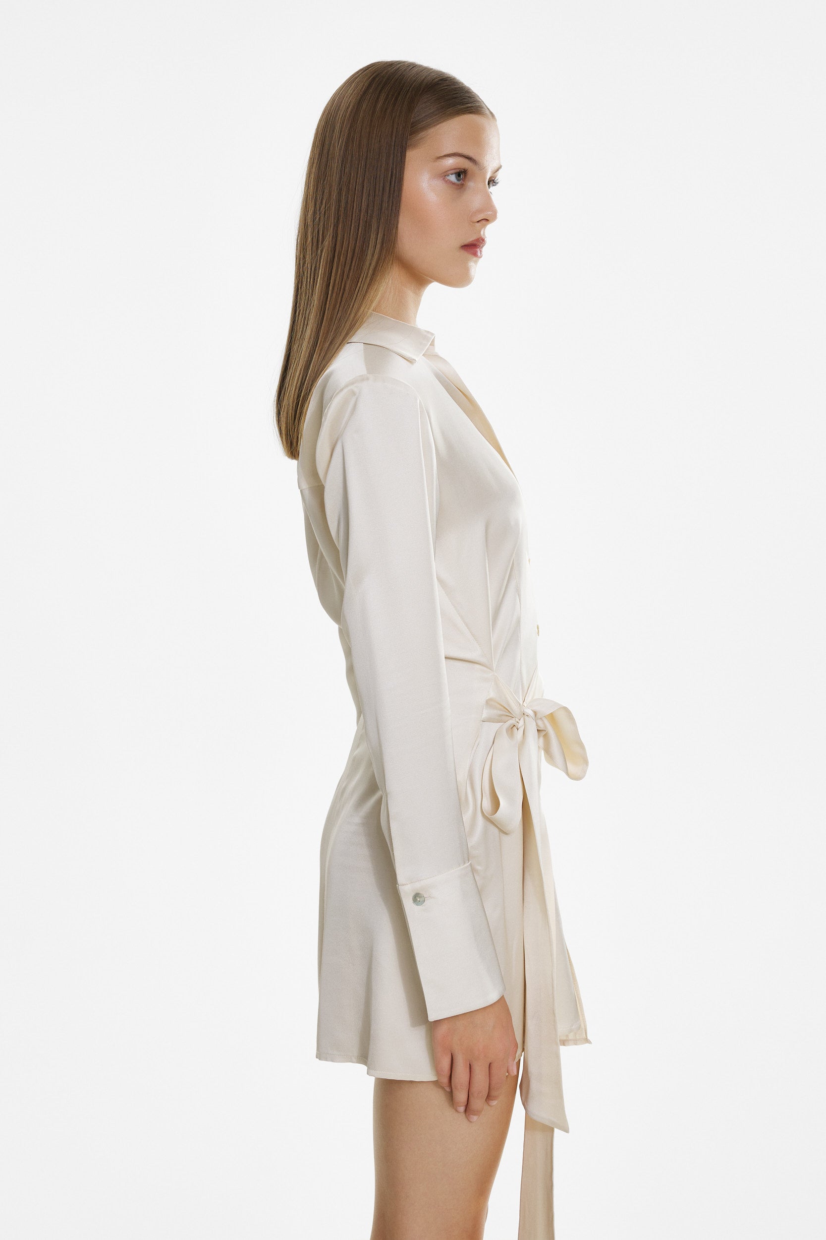 Cream satin mini wrap dress
