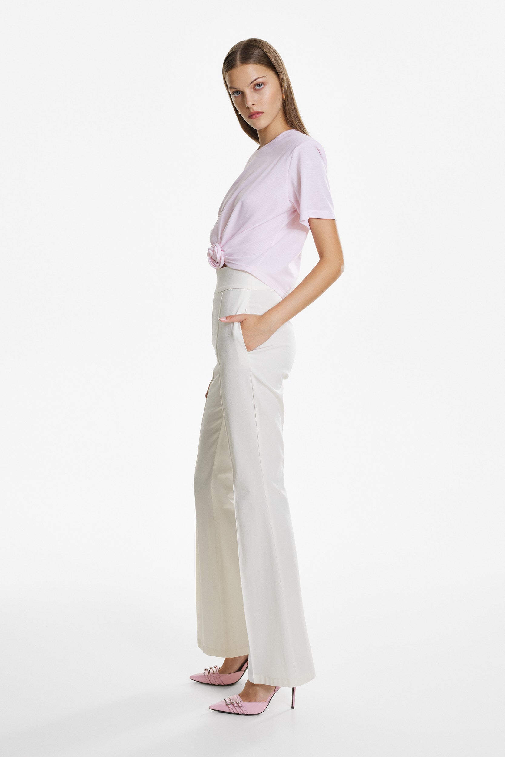 Gathered cotton pink top