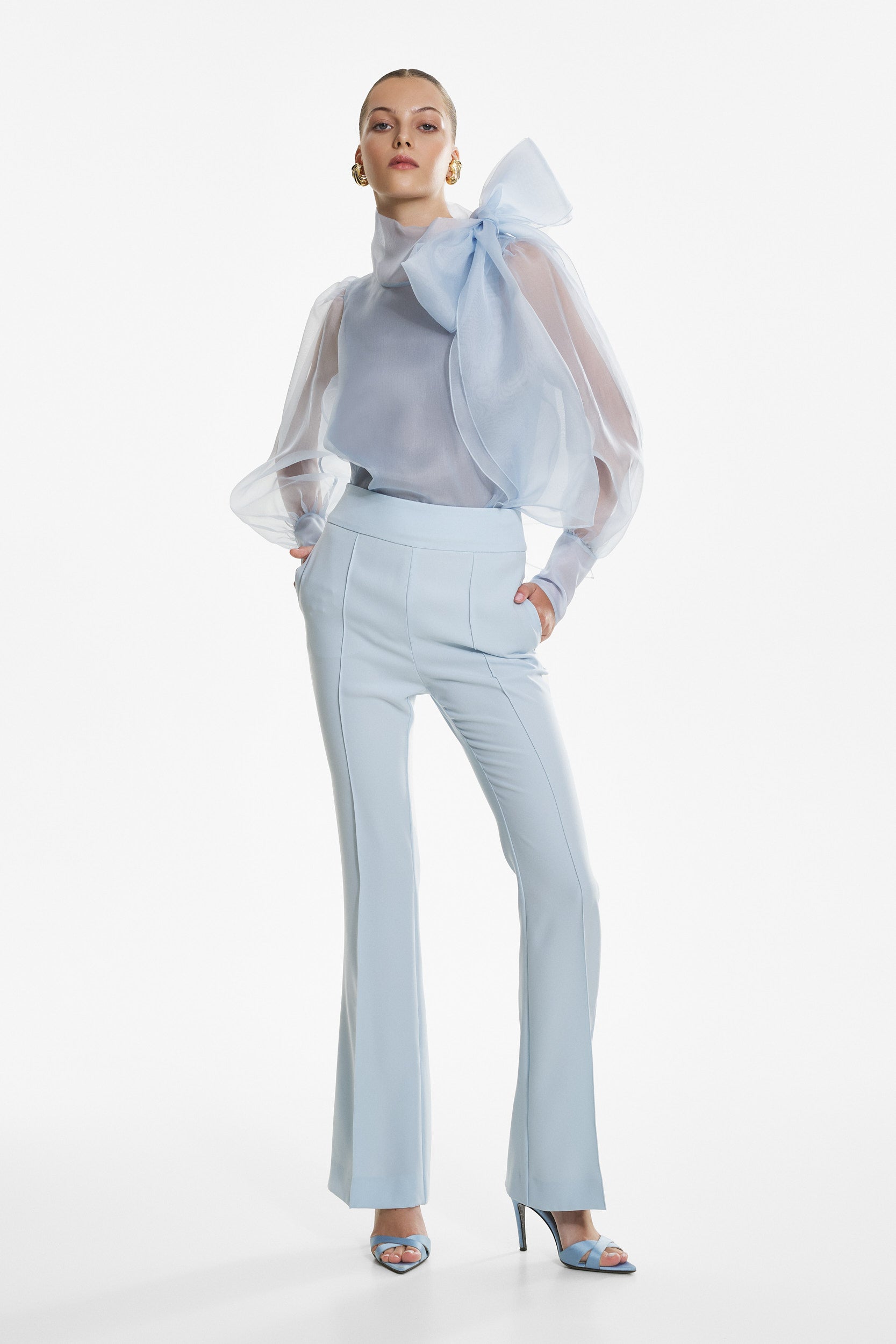 Sheer blue organza-silk blouse