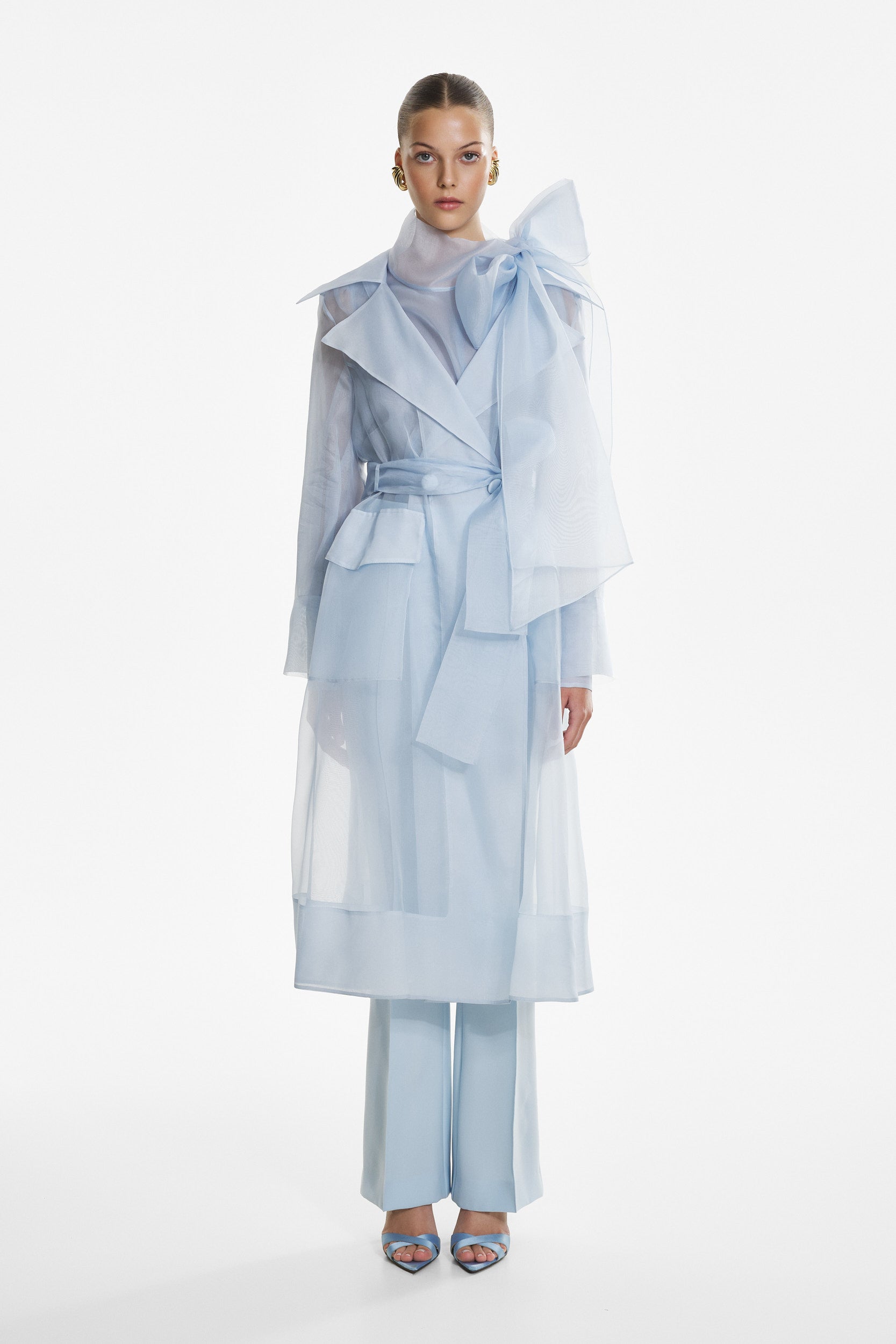 Sheer blue organza-silk blouse