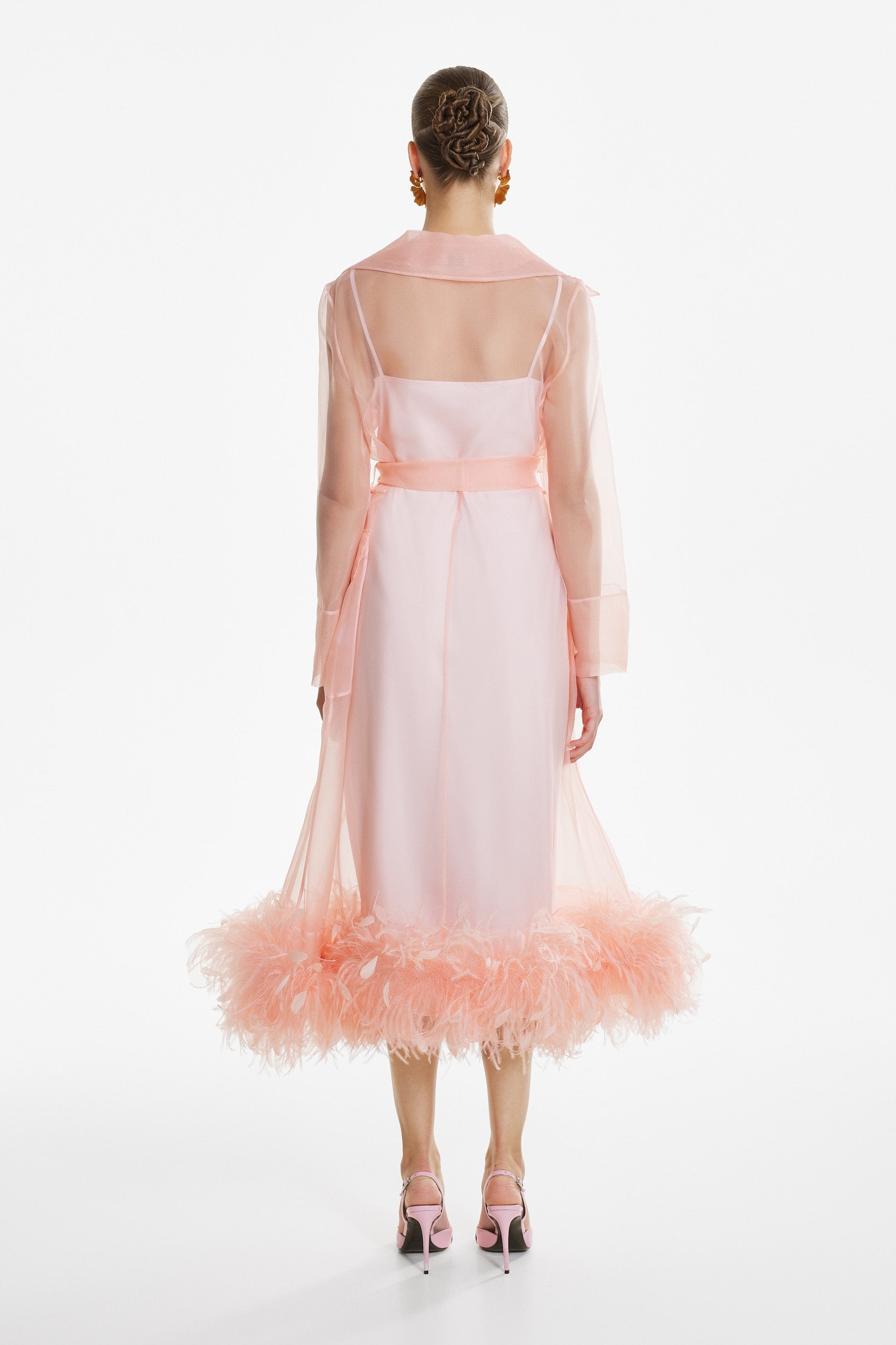 Sheer organza trench dress in pink