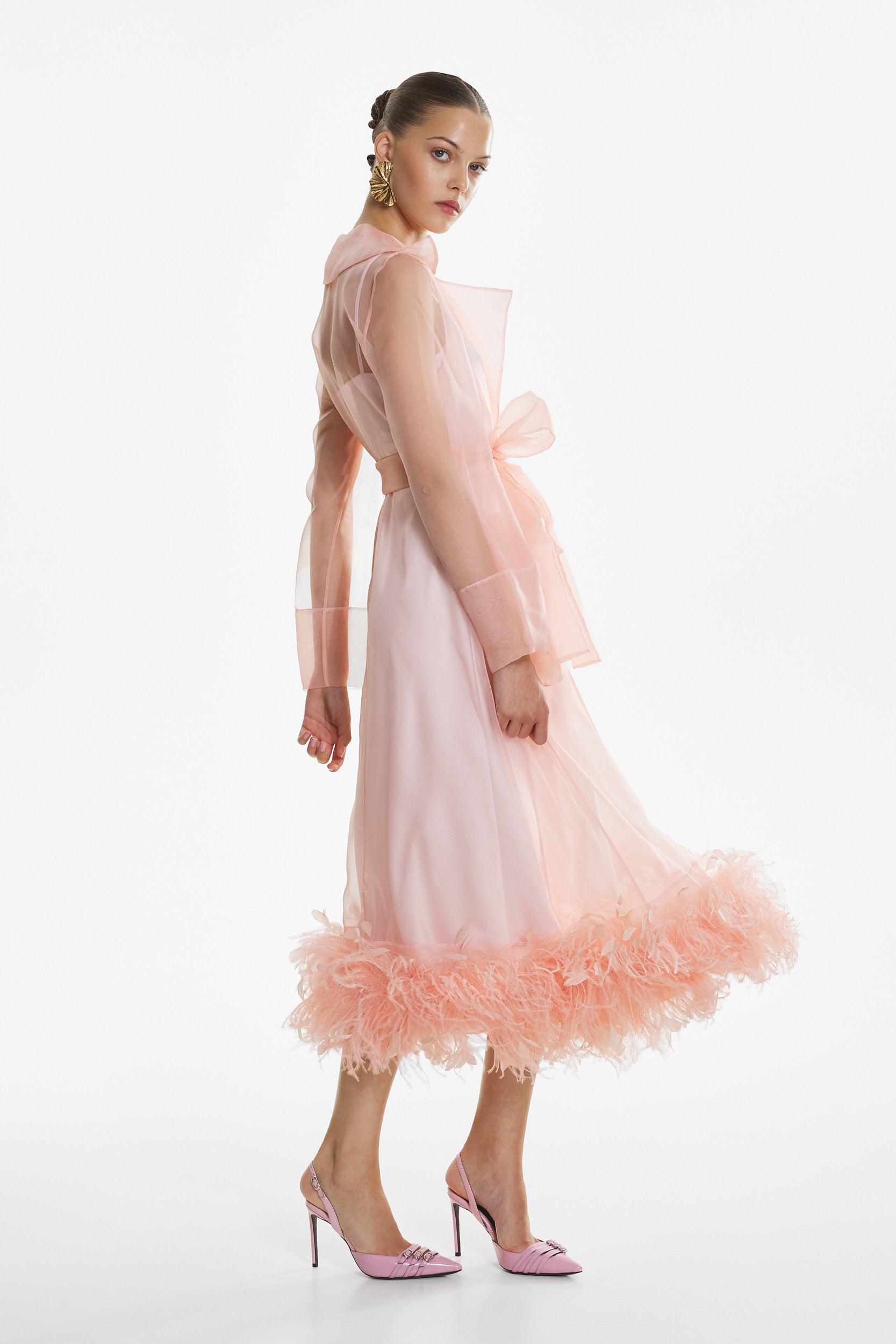 Sheer organza trench dress in pink