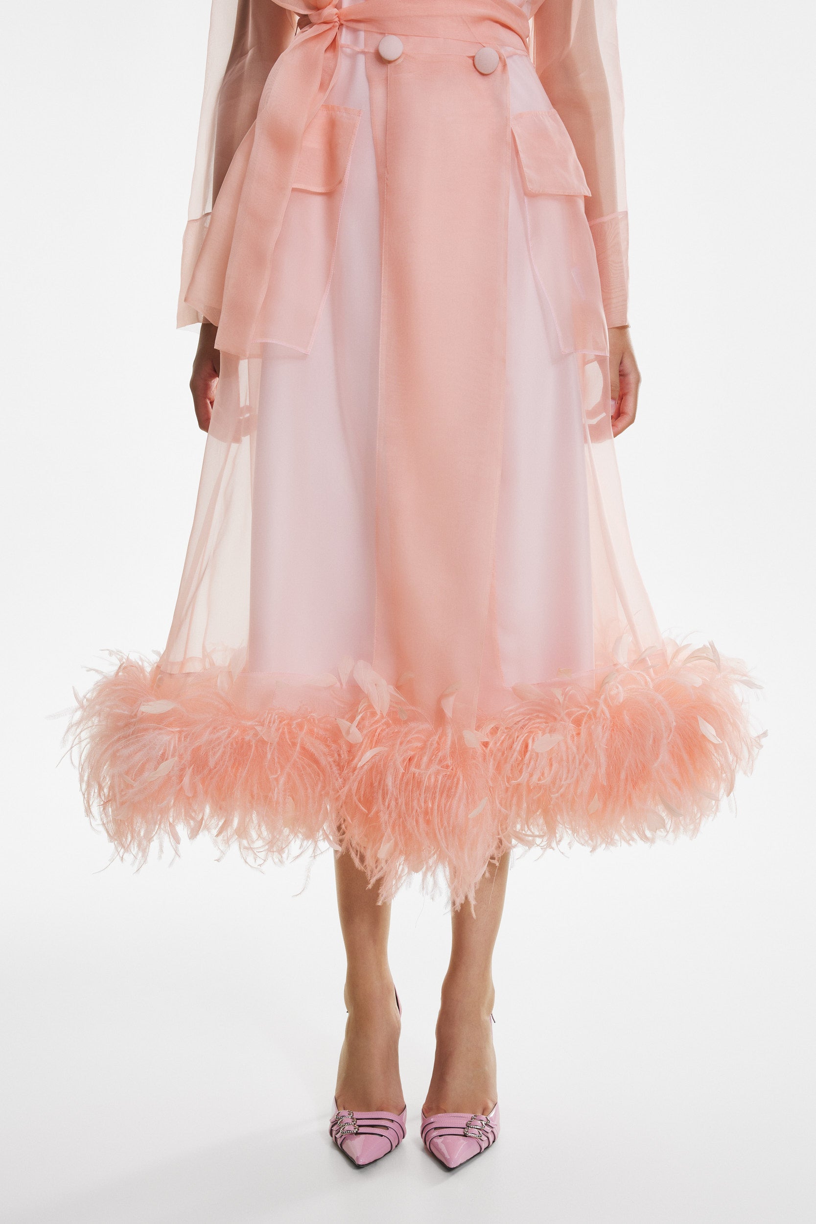 Sheer organza trench dress in pink