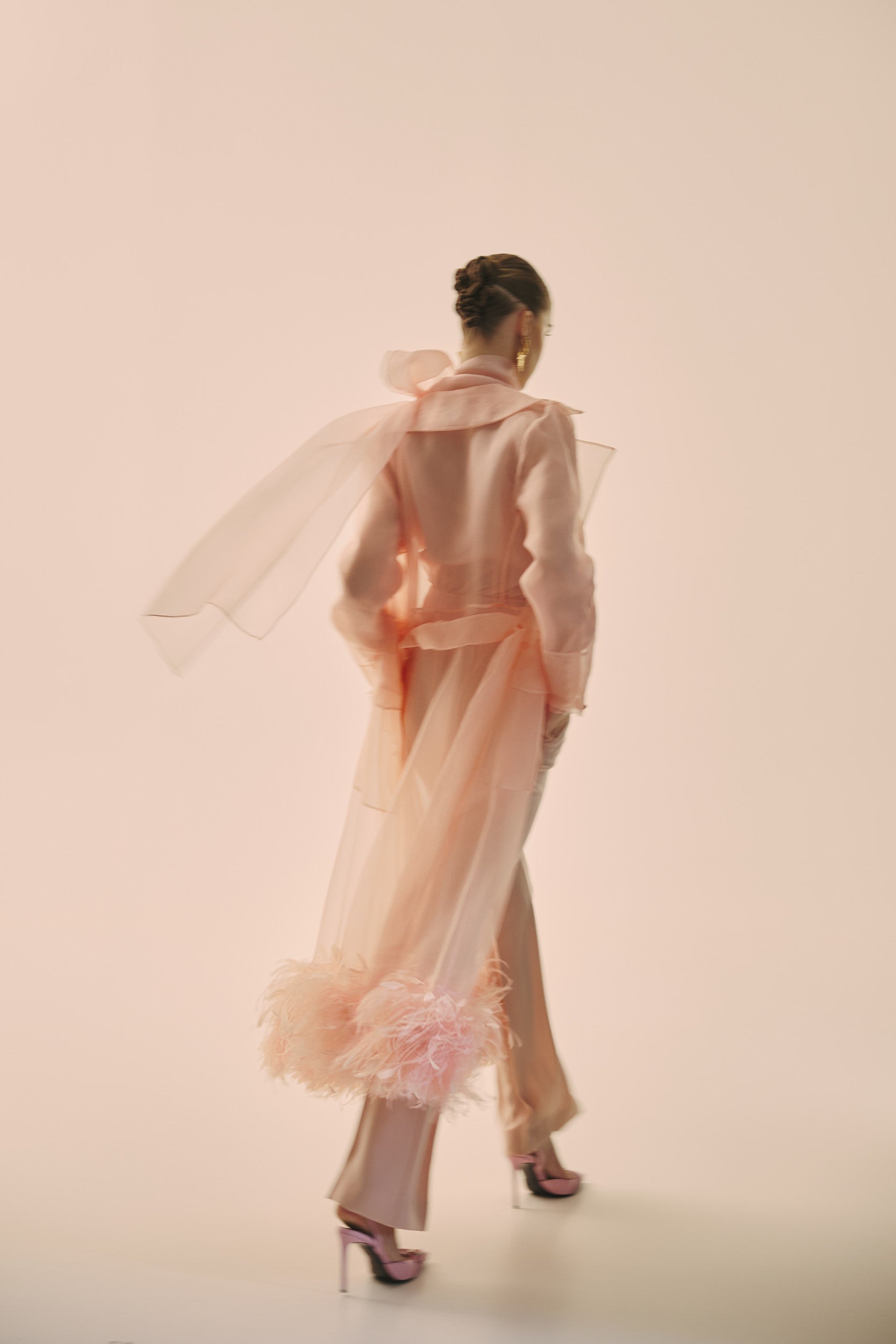 Sheer organza trench dress in pink