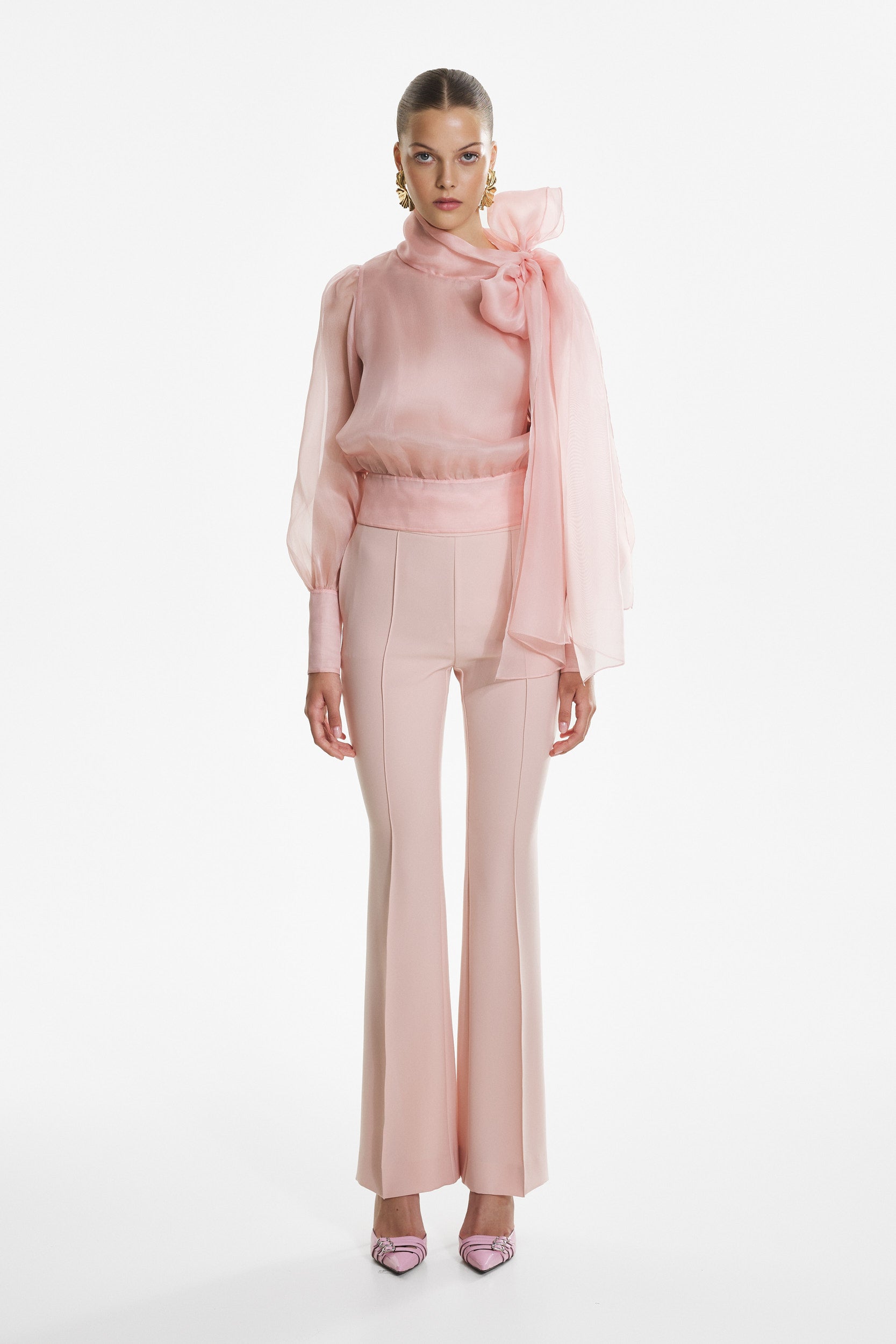 High rise trousers in pastel pink