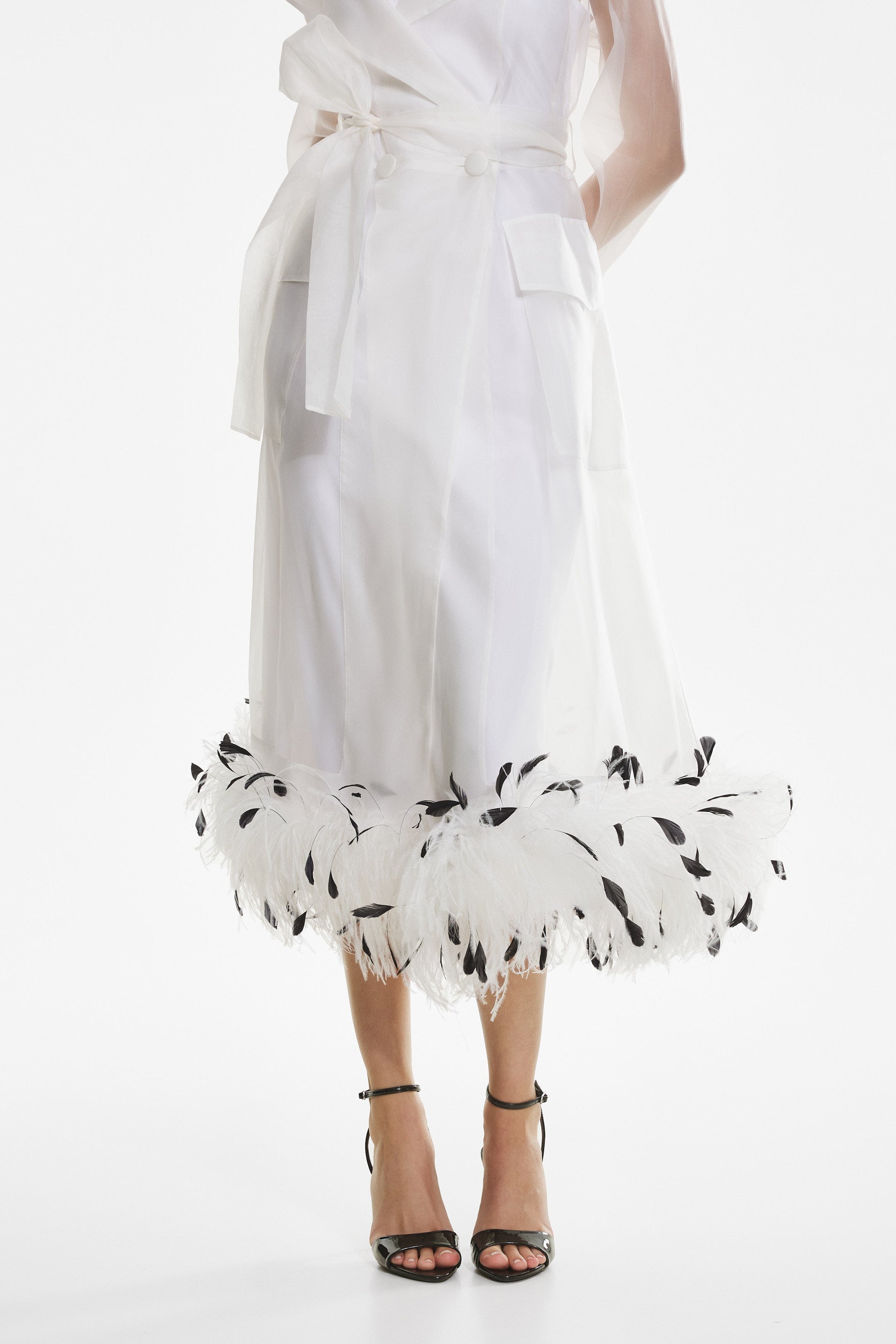 Sheer organza trench dress in white