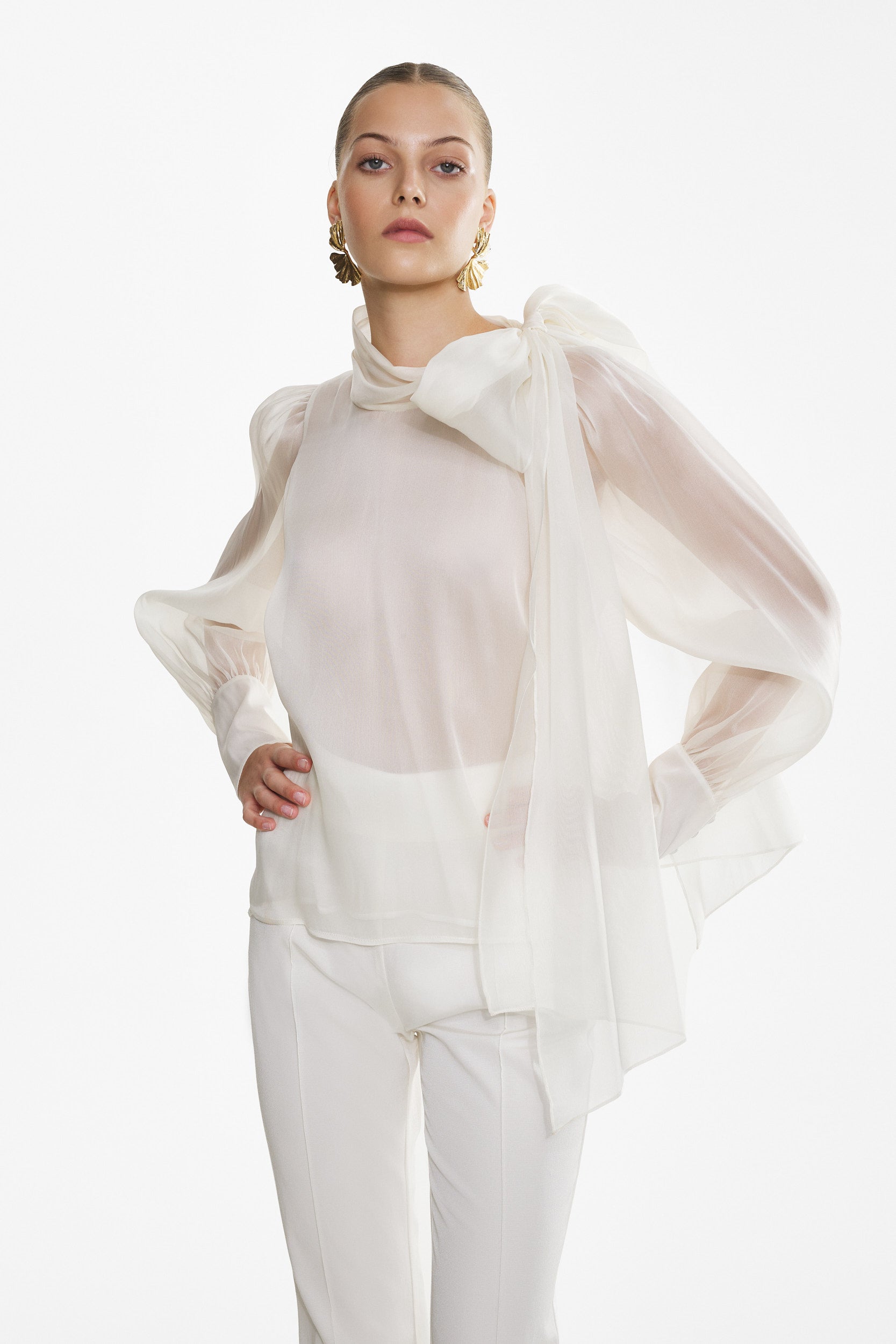 Sheer white organza-silk blouse