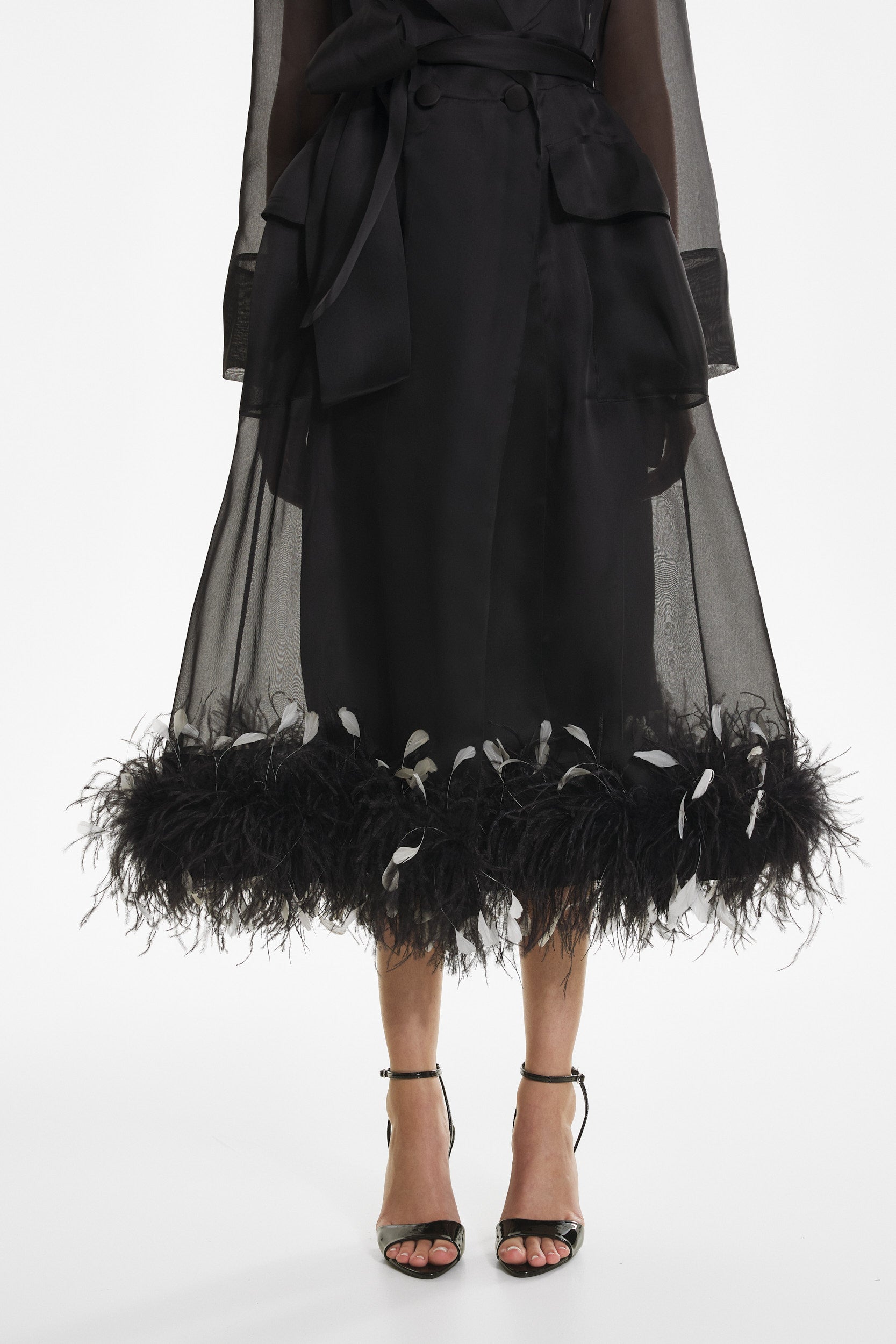 Sheer organza trench dress in black