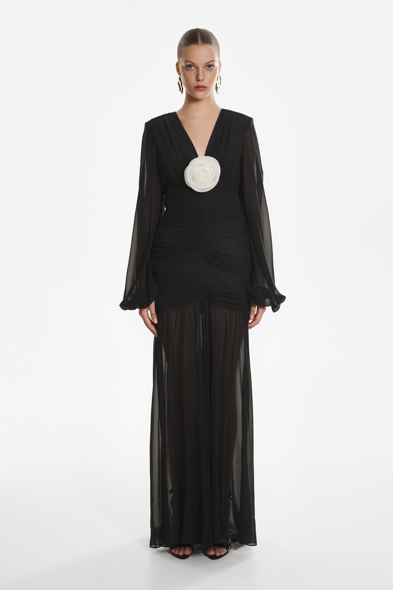 Ruched maxi dress in black