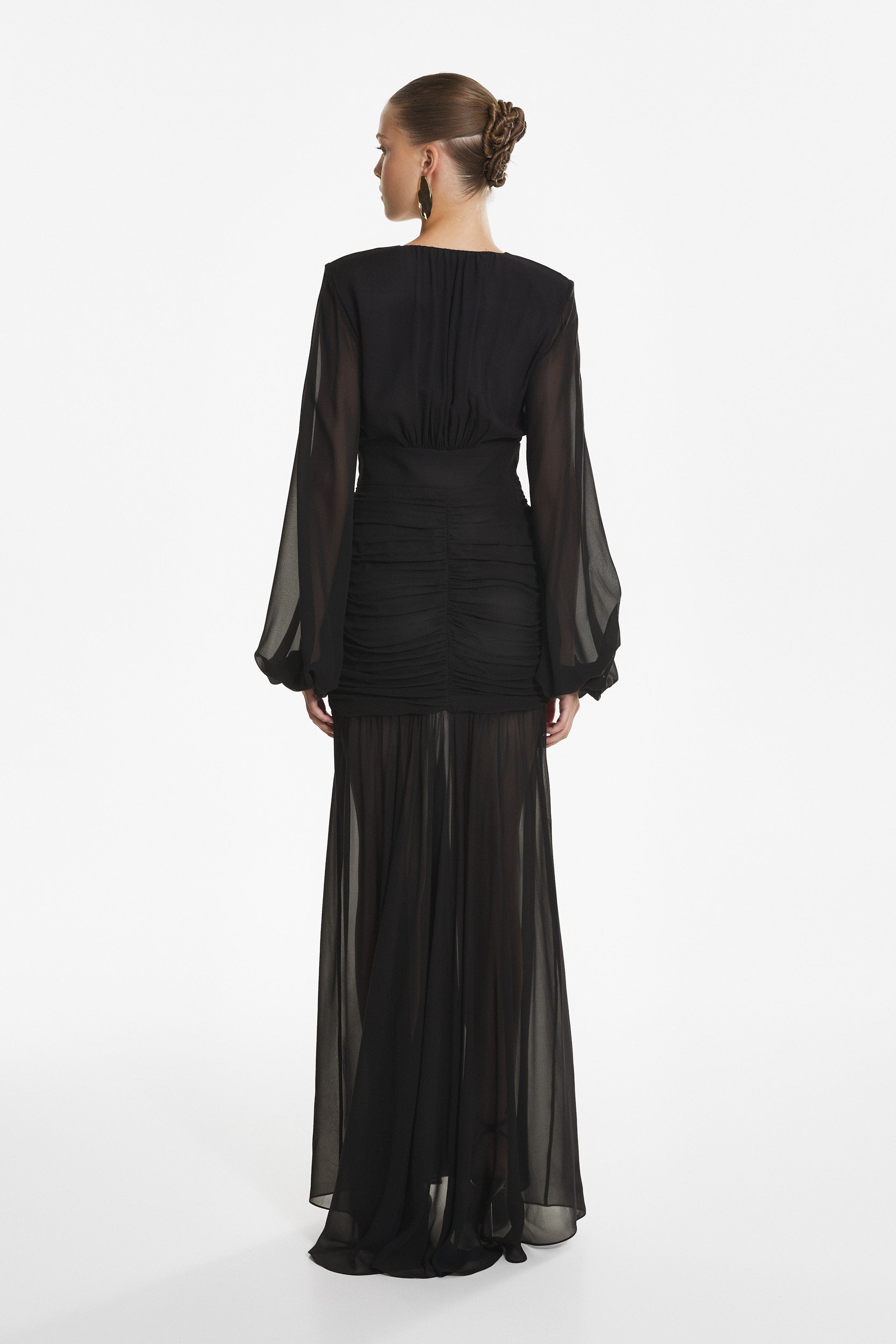 Ruched maxi dress in black