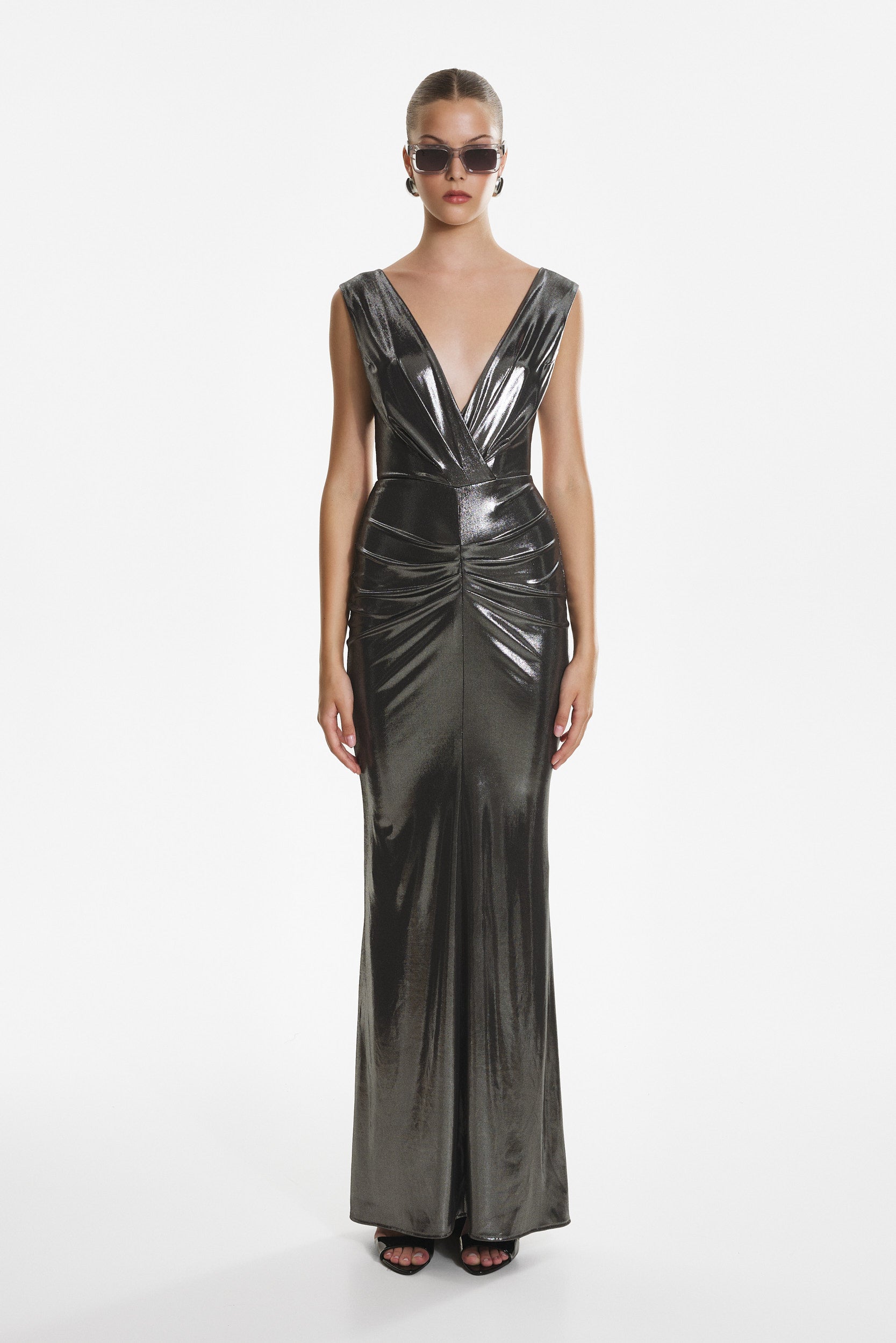 All eyes on you metallic jersey gown