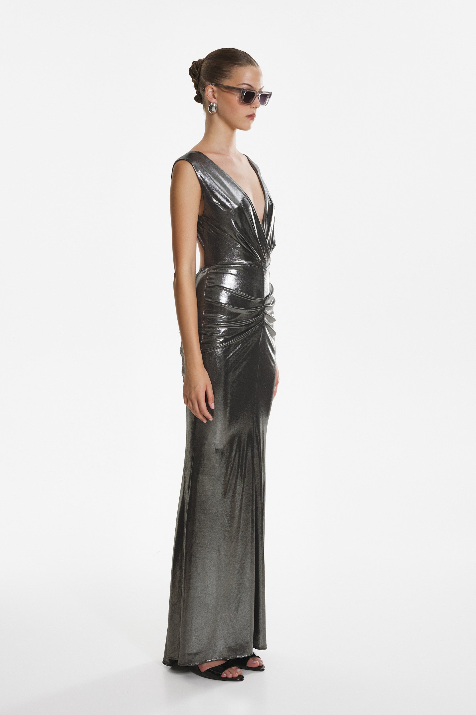 All eyes on you metallic jersey gown