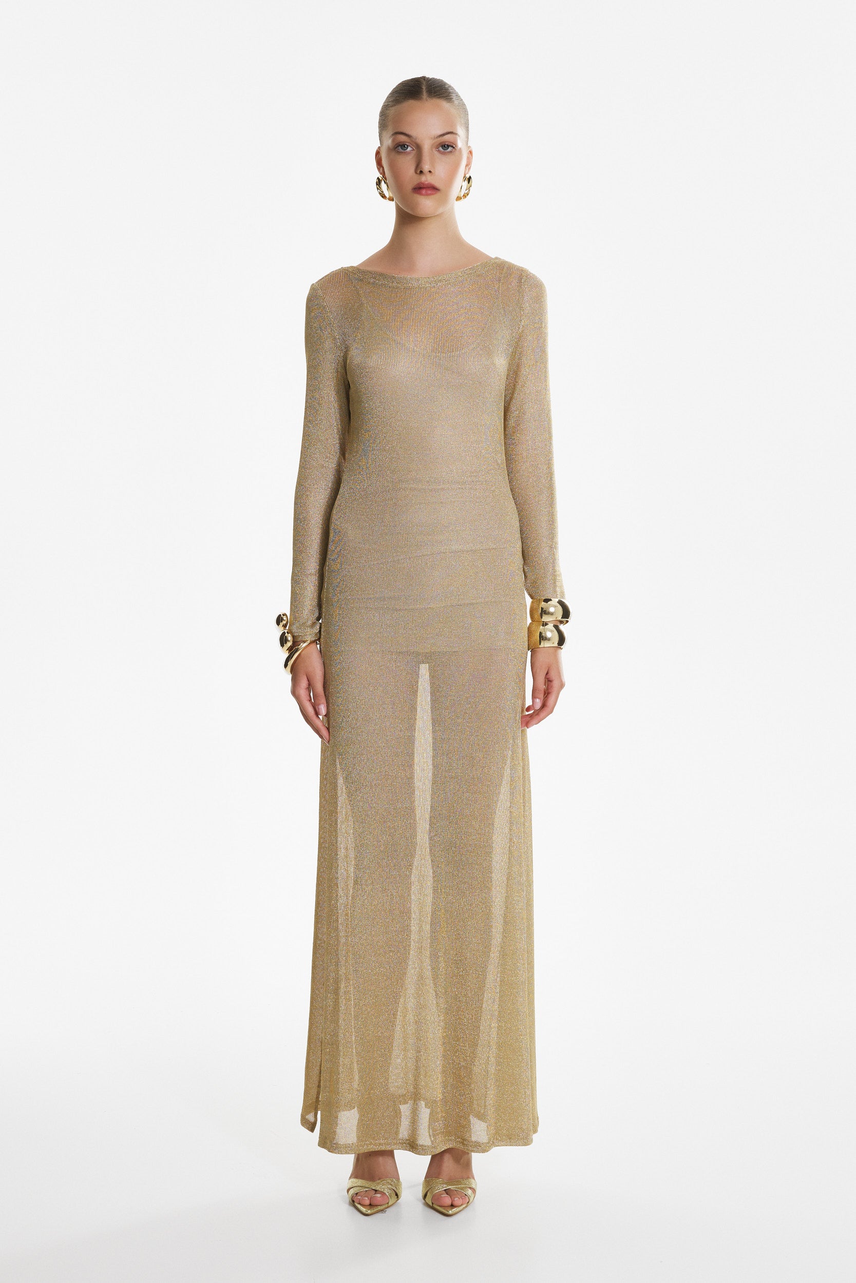 Side-slit gold maxi dress
