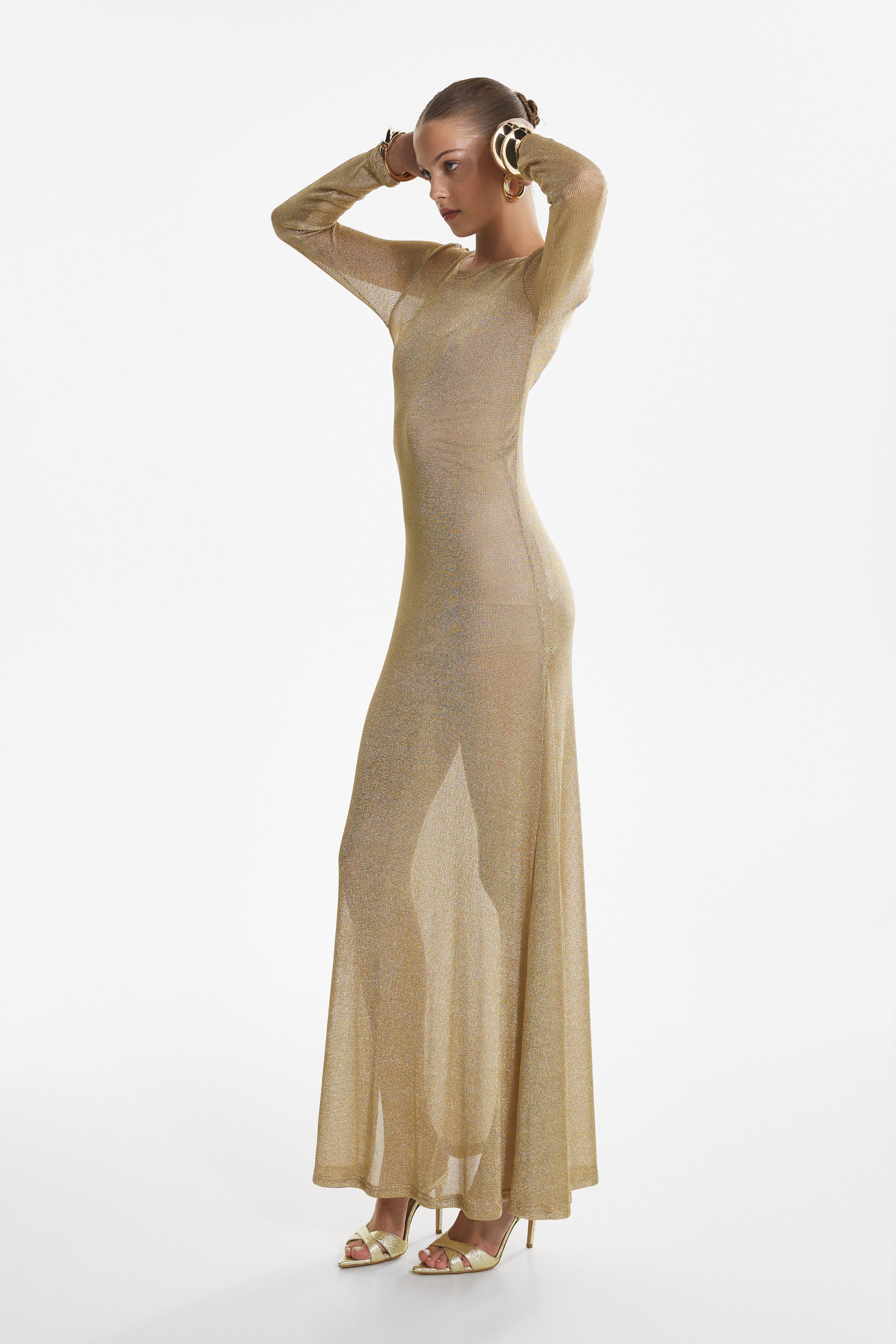 Side-slit gold maxi dress