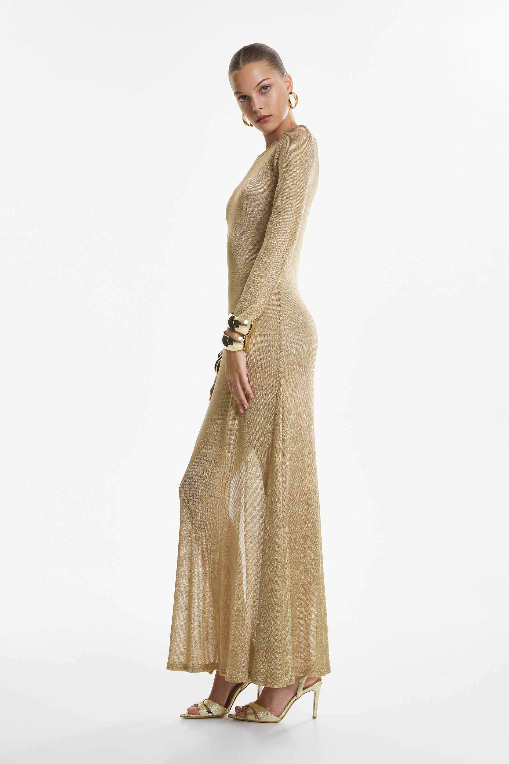 Side-slit gold maxi dress
