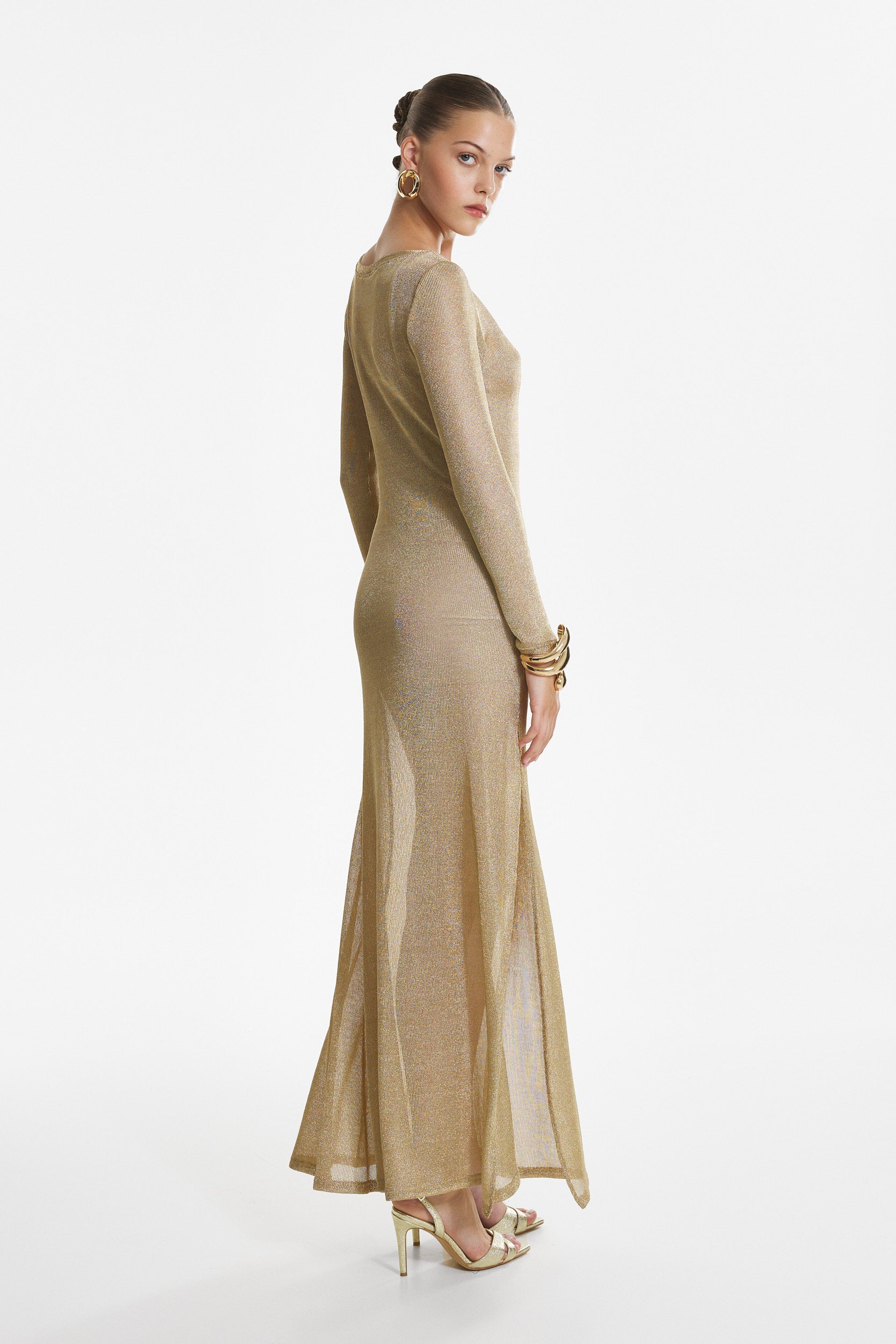 Side-slit gold maxi dress