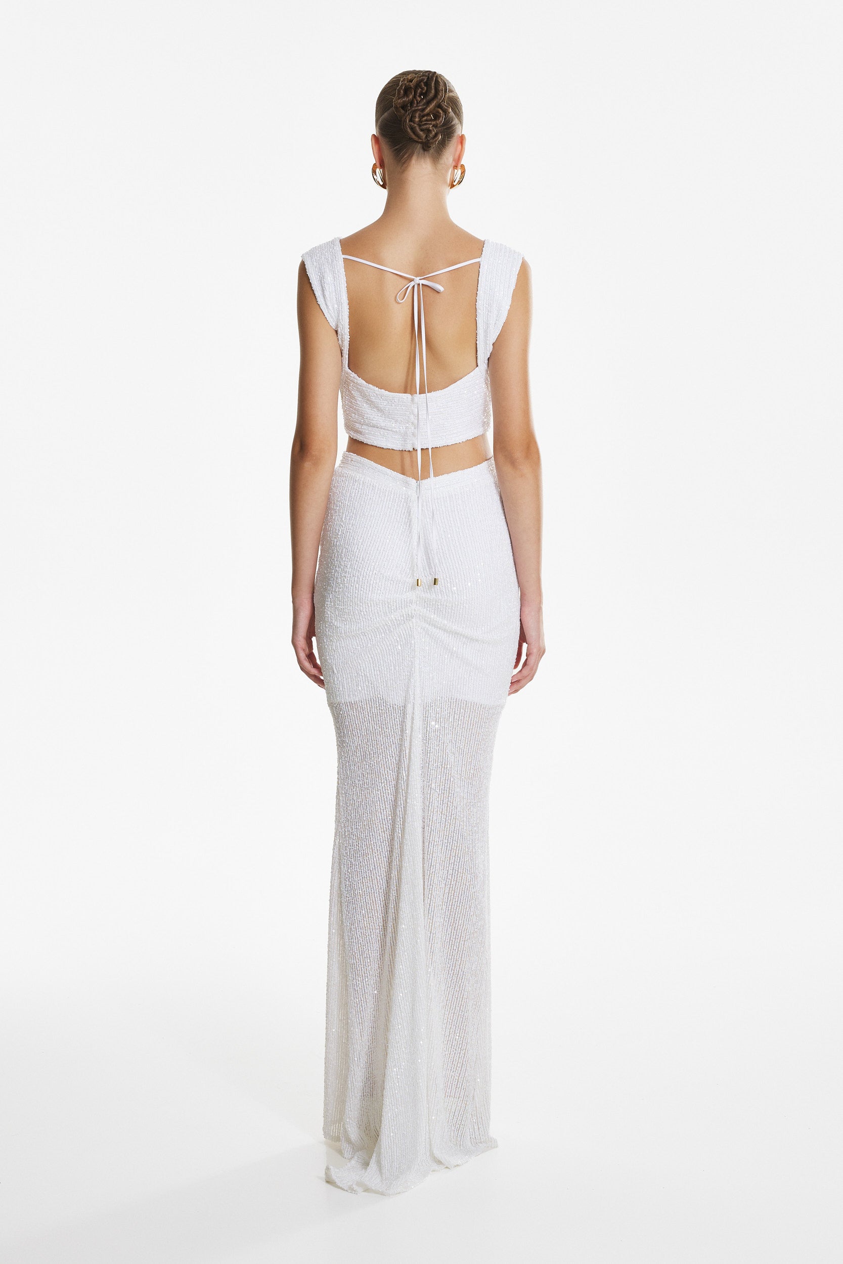 Sequin v-neck top in white