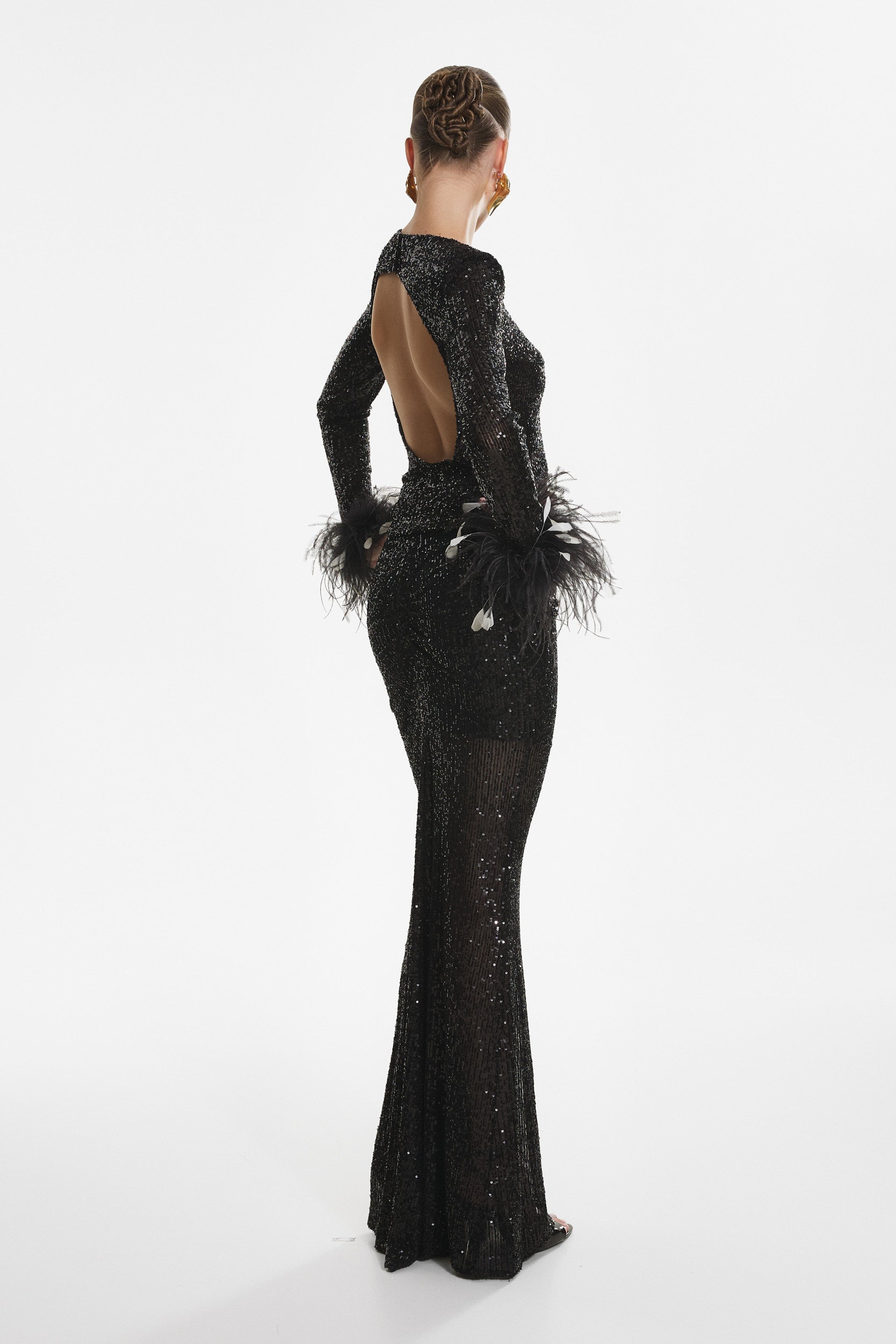 Open-back sequin top in black