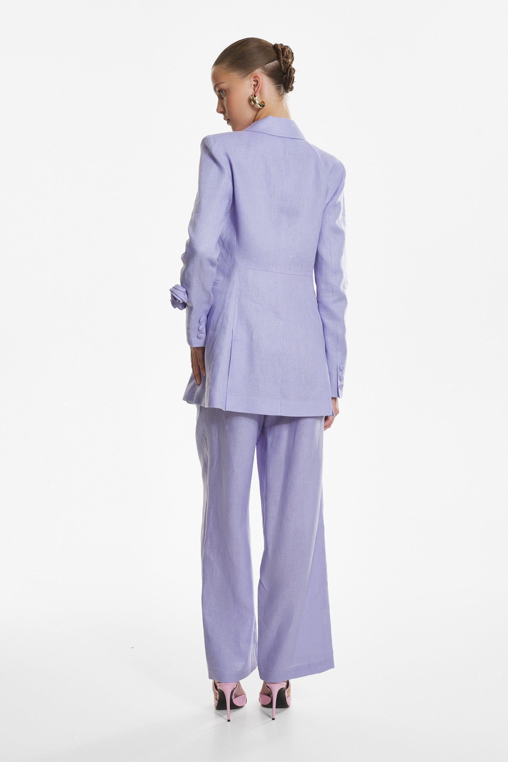 Wide-leg trousers in purple linen