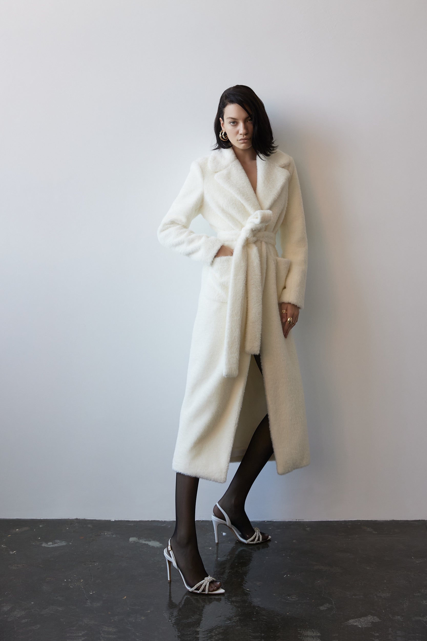 Long faux fur coat in white