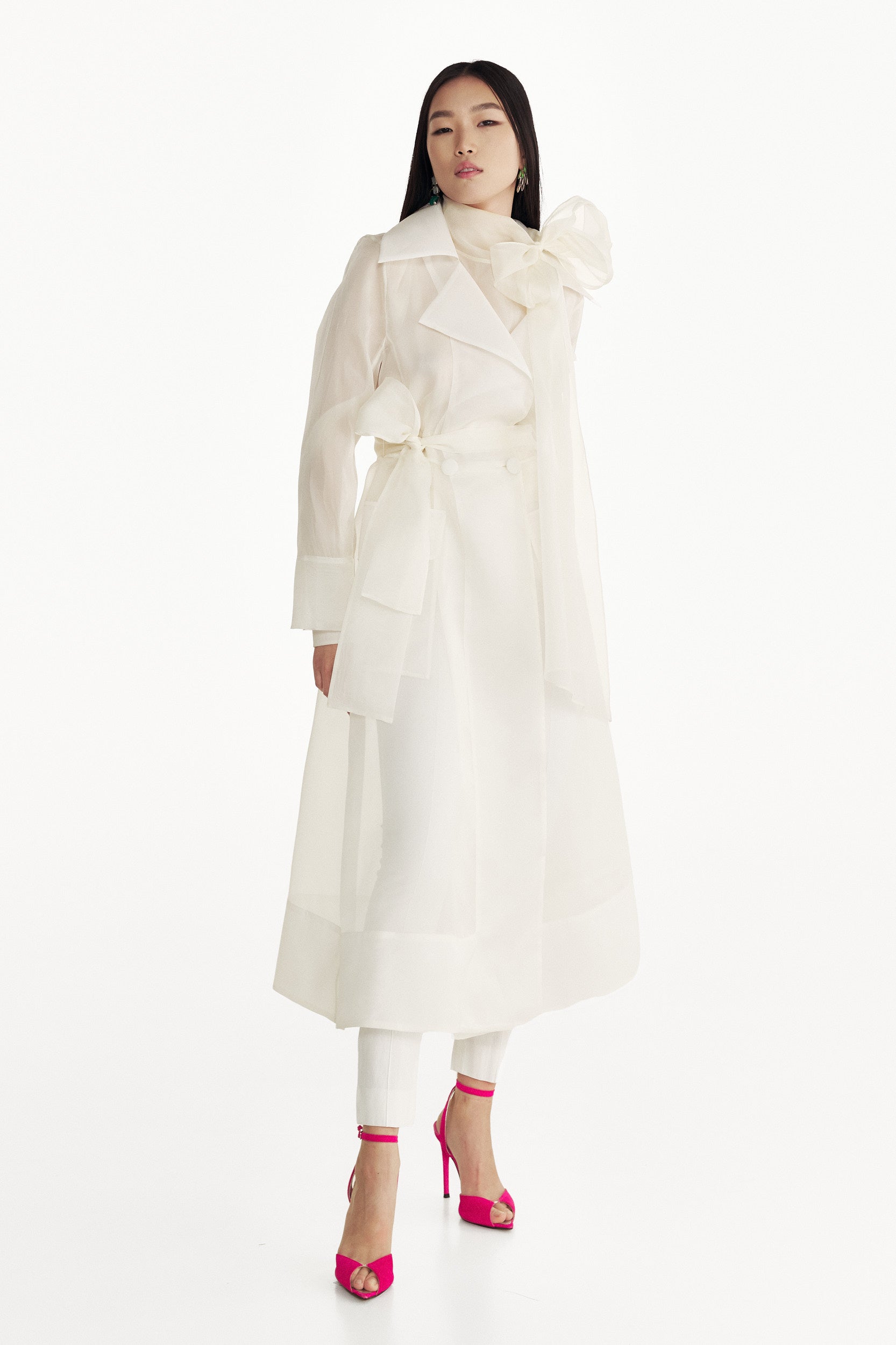 See Through Butter Organza Trench Coat