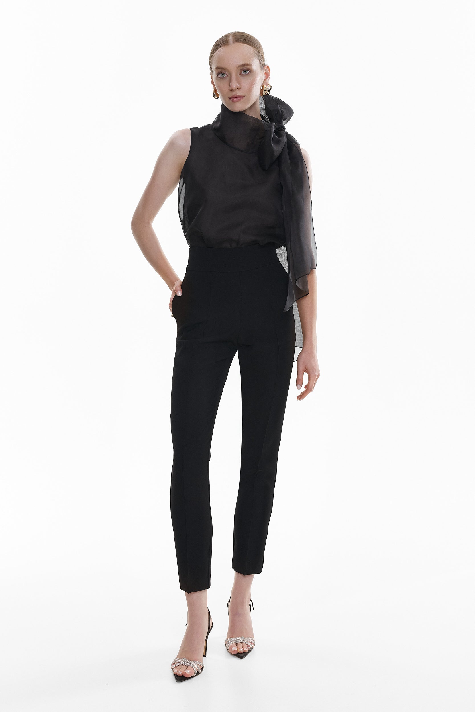 Short-Sleeve Flawless Black Bow Blouse