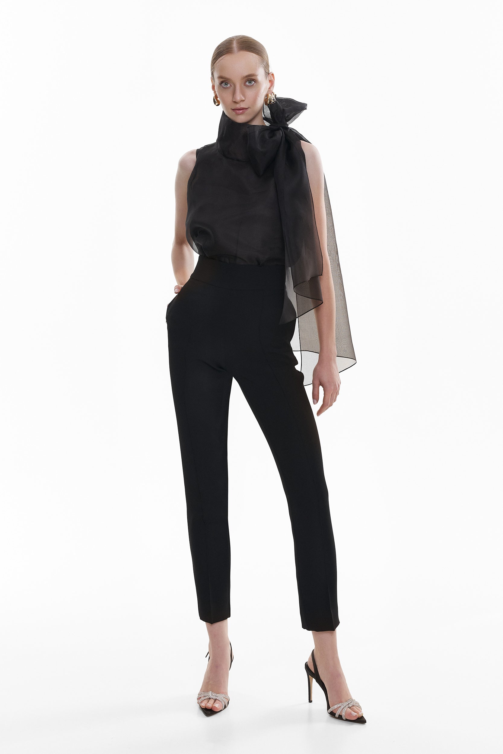 Short-Sleeve Flawless Black Bow Blouse