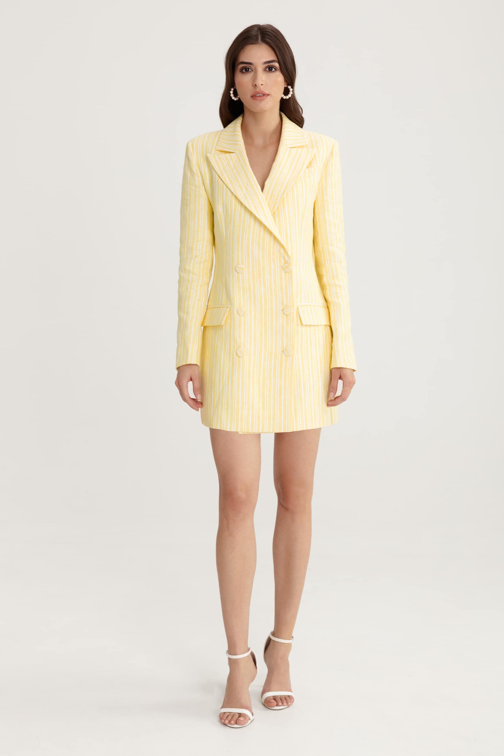 Riviera striped blazer dress in white and yellow linen