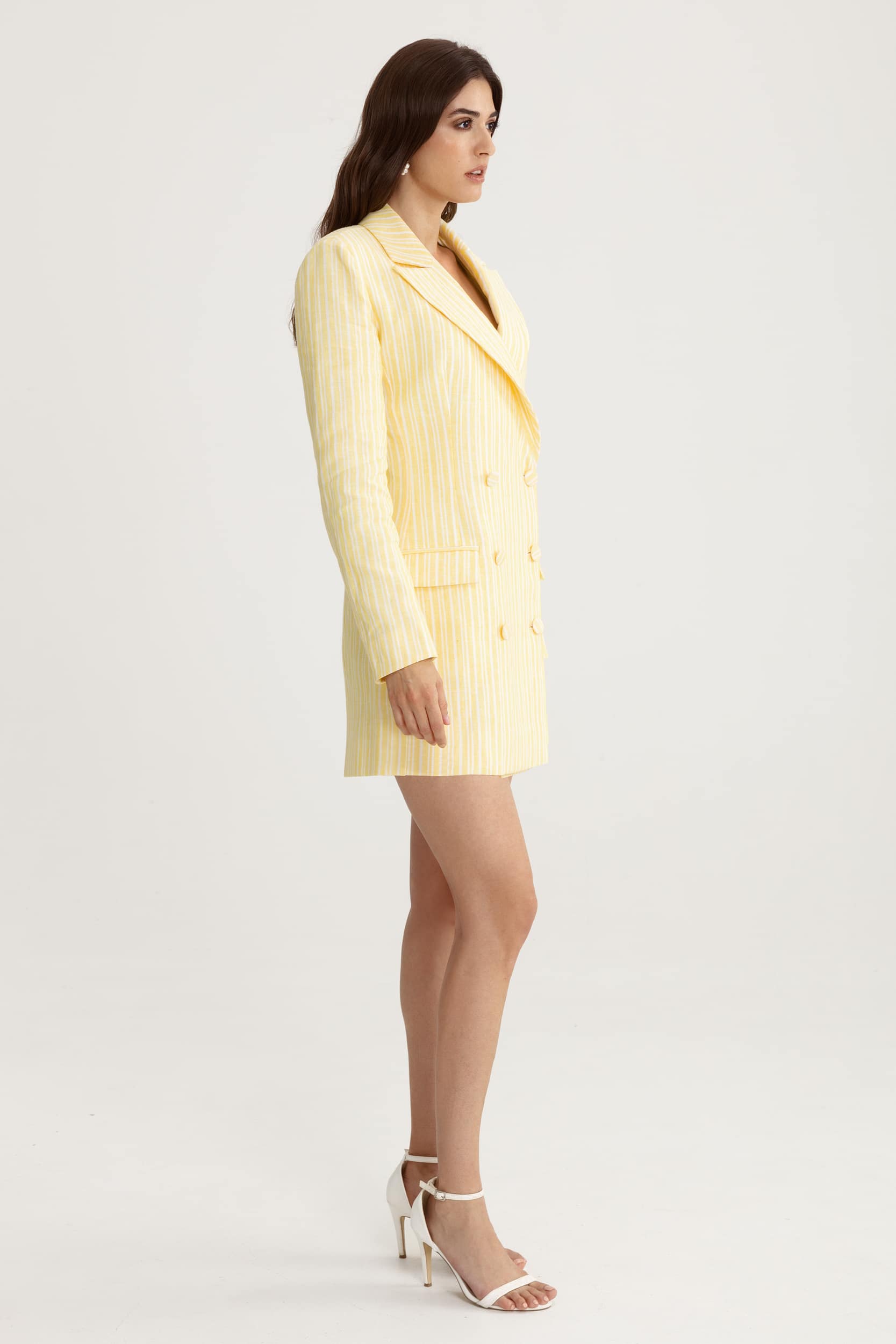 Riviera striped blazer dress in white and yellow linen