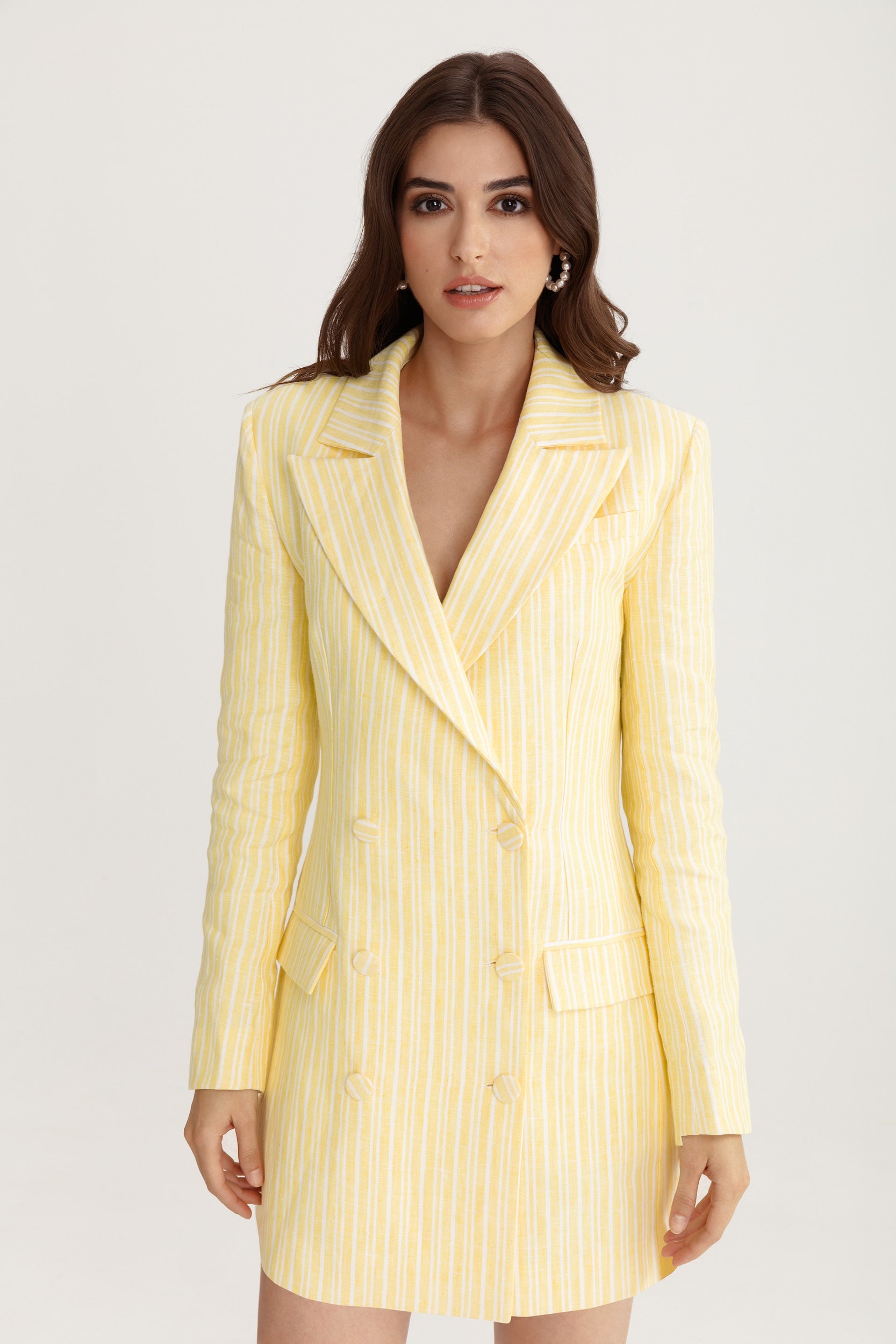 Riviera striped blazer dress in white and yellow linen