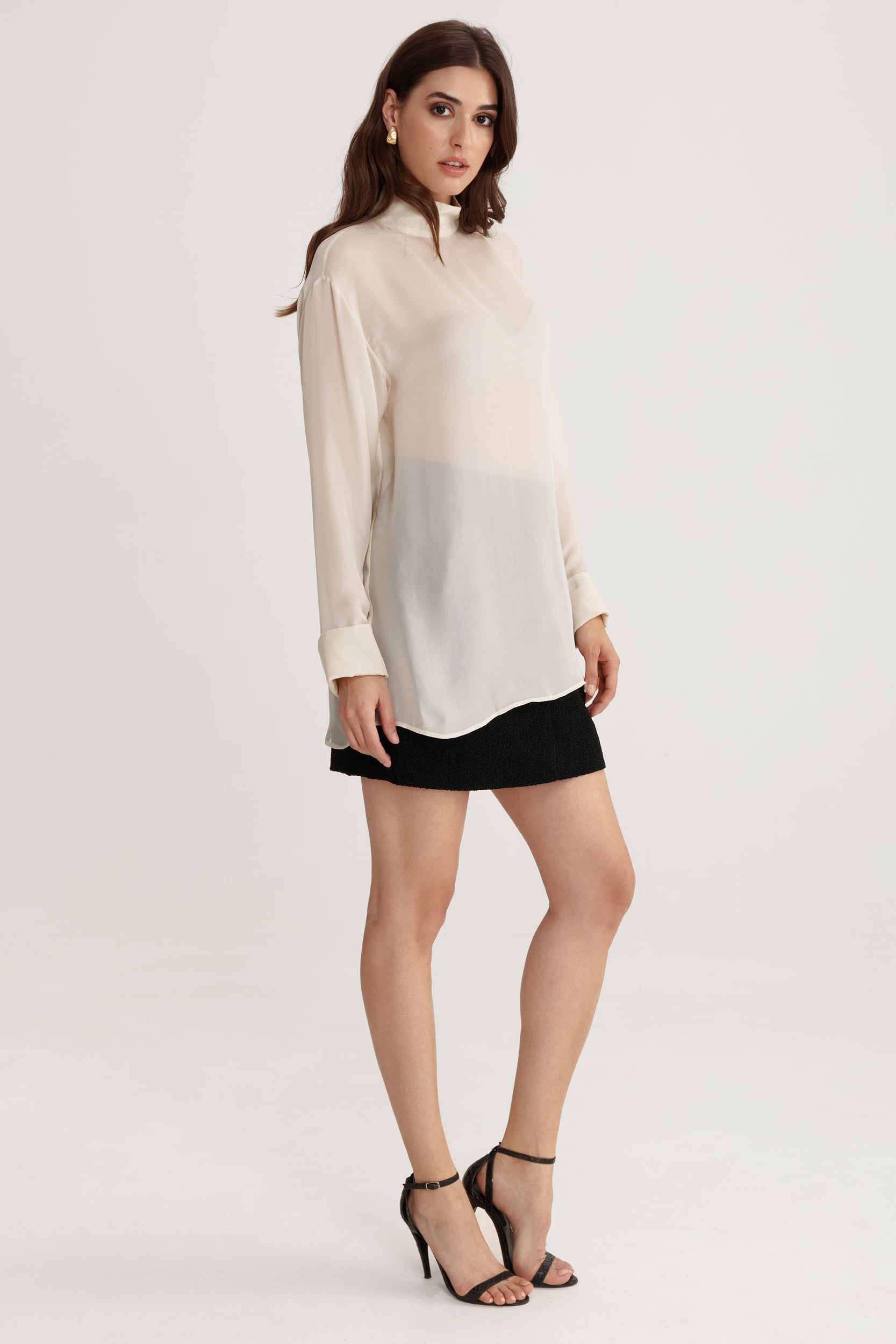 Oversized Beige Silk Charmeuse Blouse