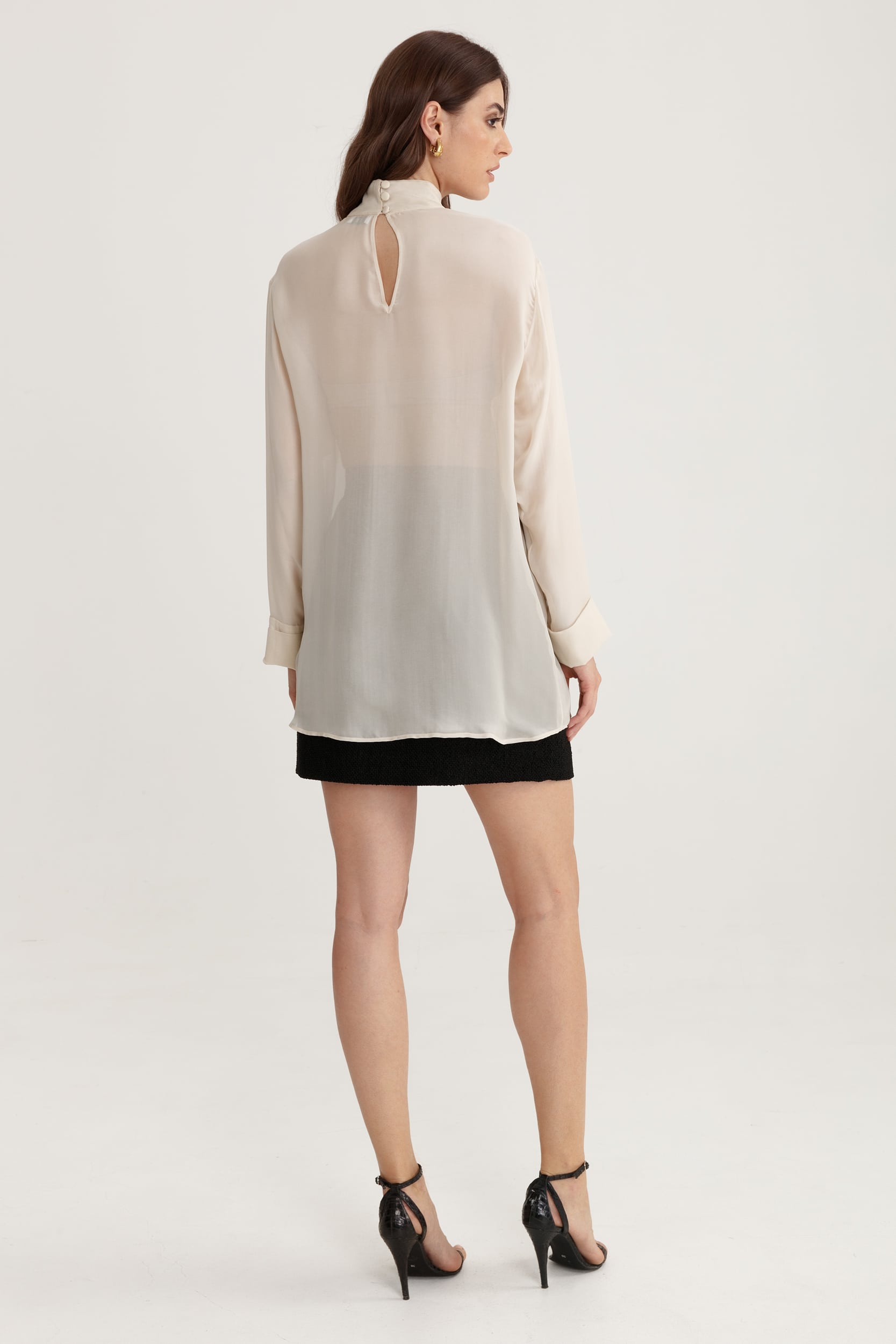 Oversized Beige Silk Charmeuse Blouse