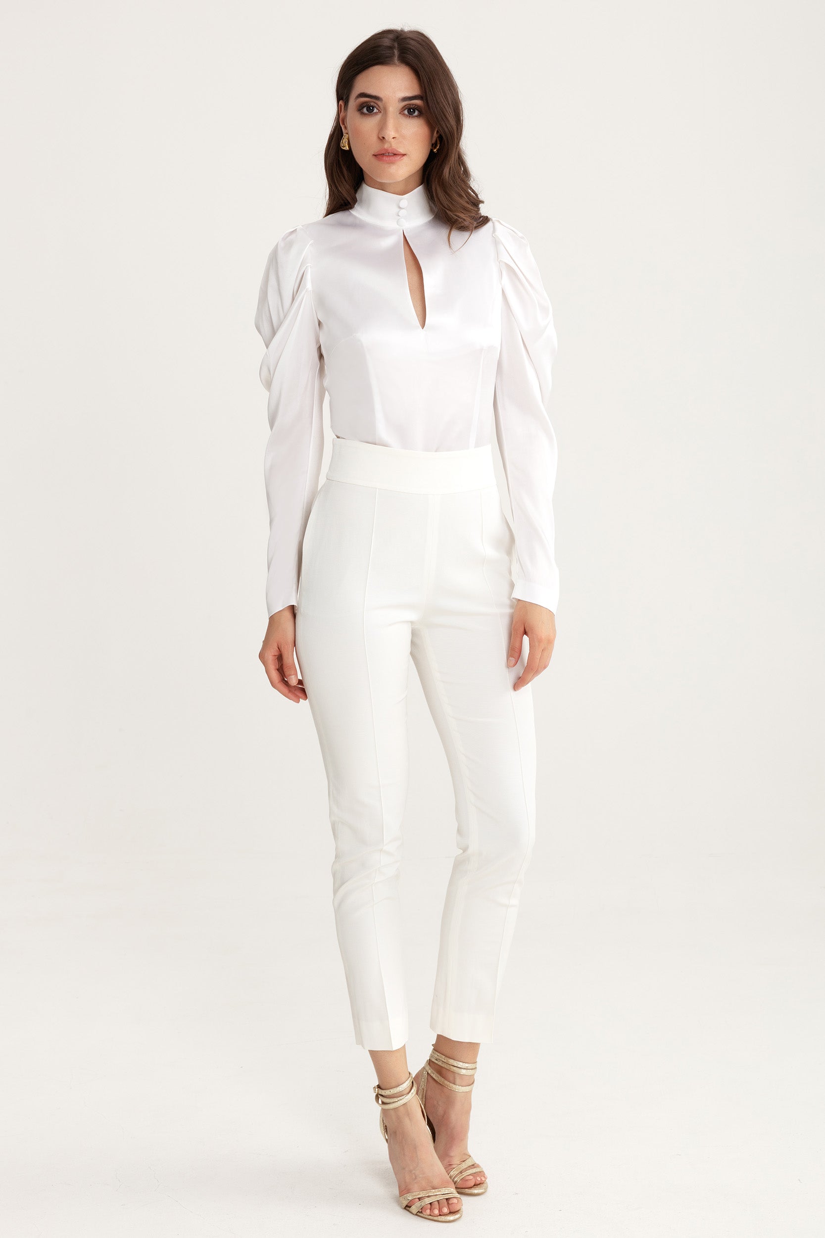 High-neck top in white
