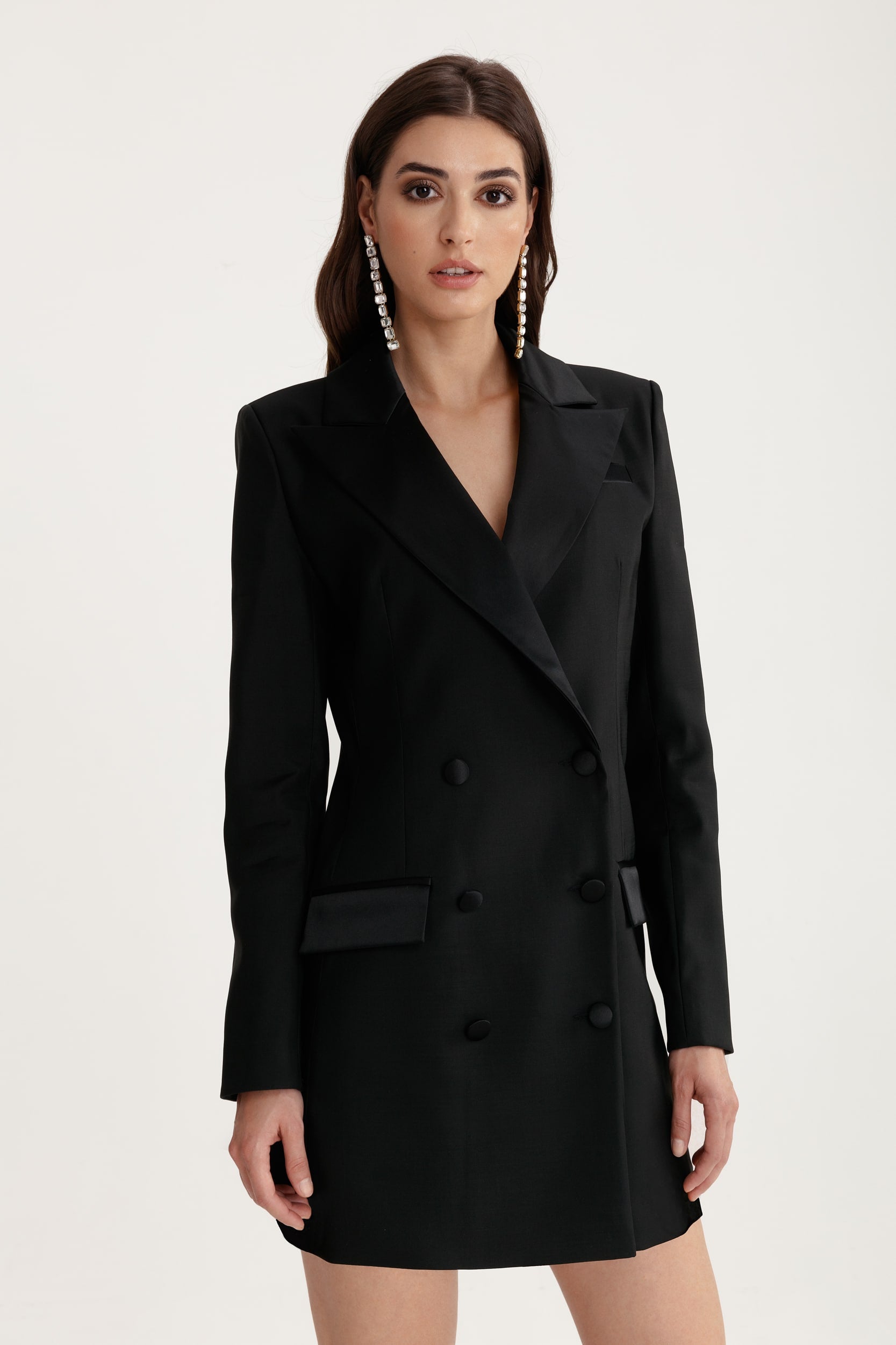 Black Tuxedo Wool and Silk Blend Dress