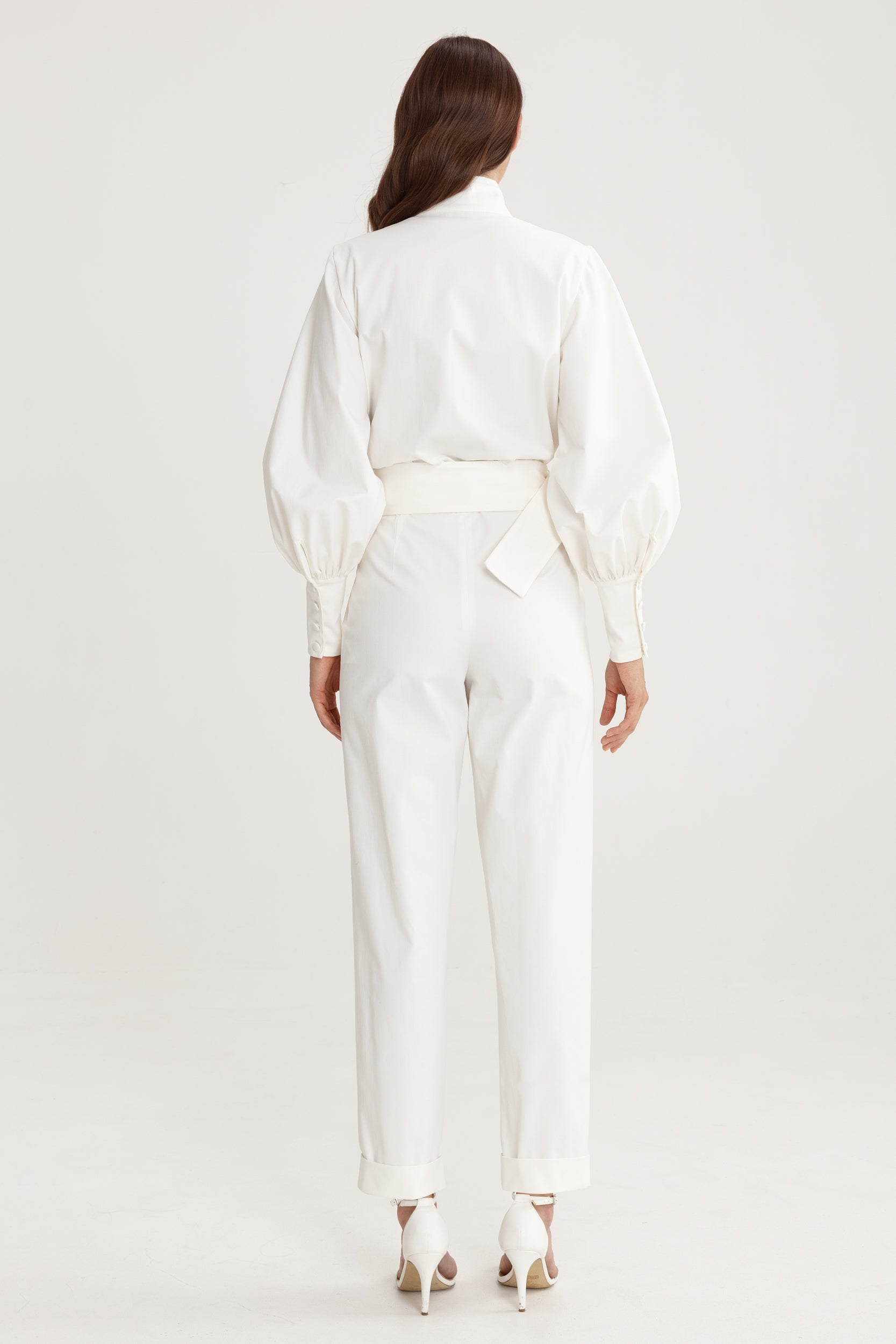 Belted vanity jumpsuit in white cotton blend